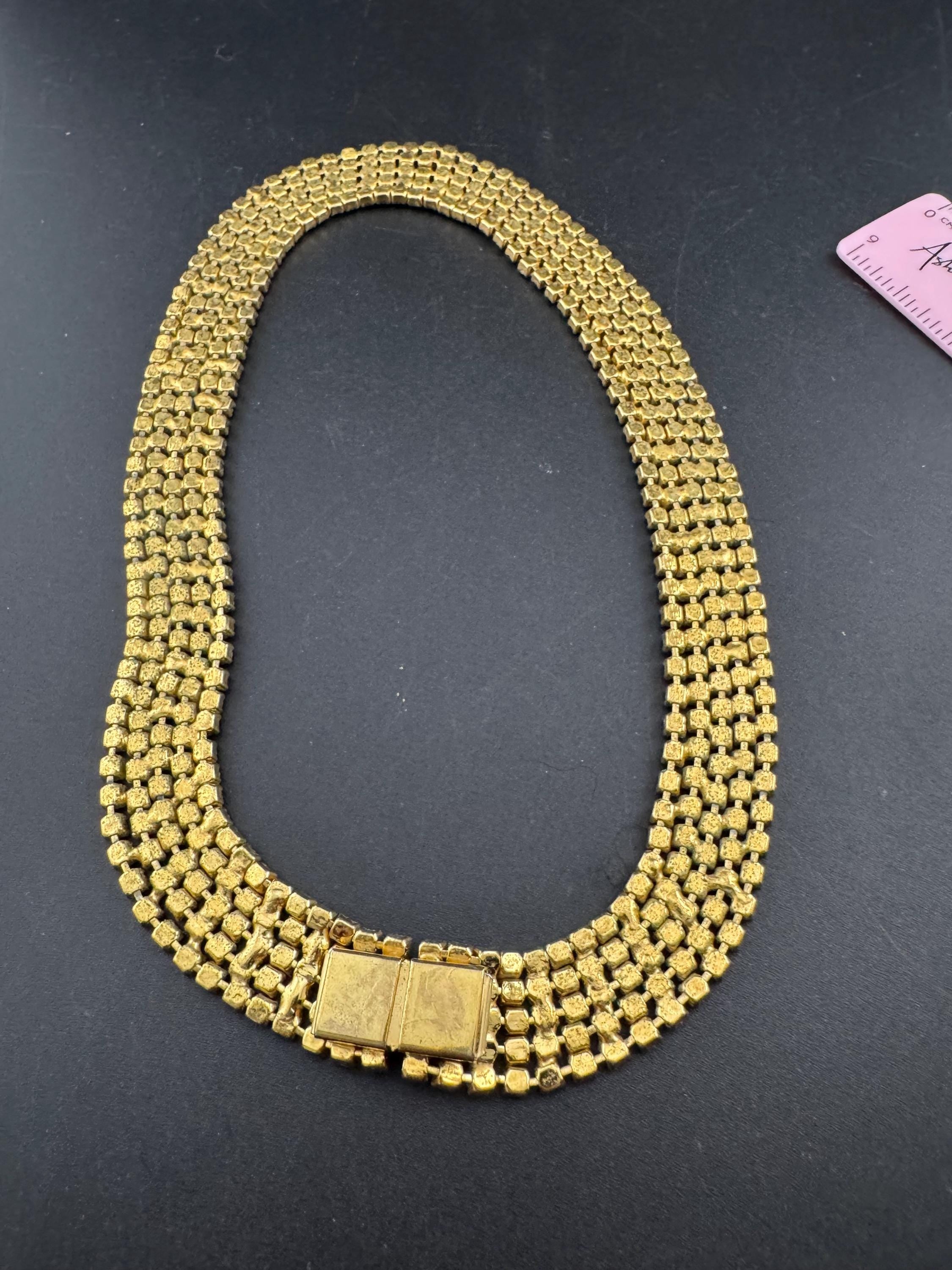 Vintage gold tone mesh black and clear rhinestone diamanté wide choker collar necklace