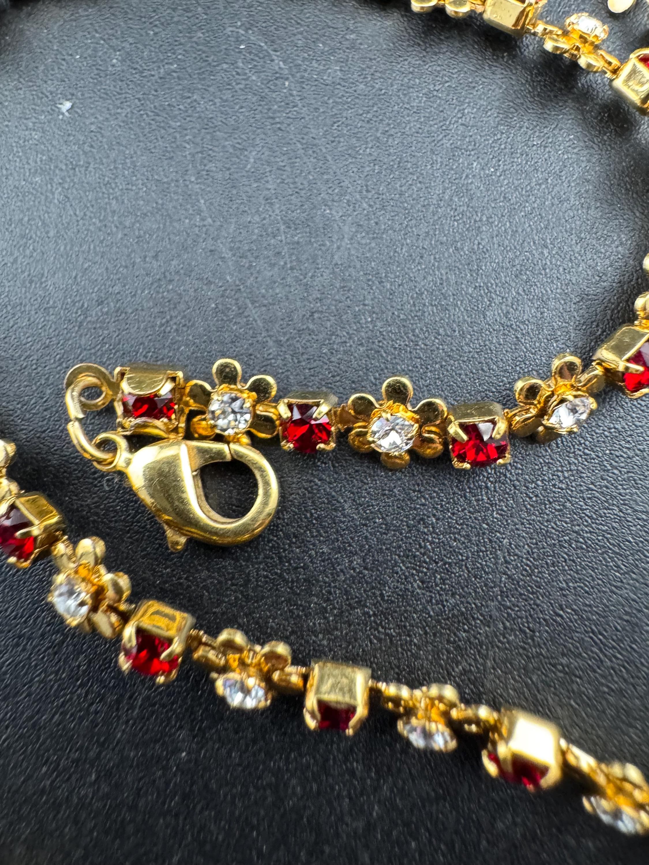 Retro 1980s dainty fancy link Ruby floral diamanté necklace