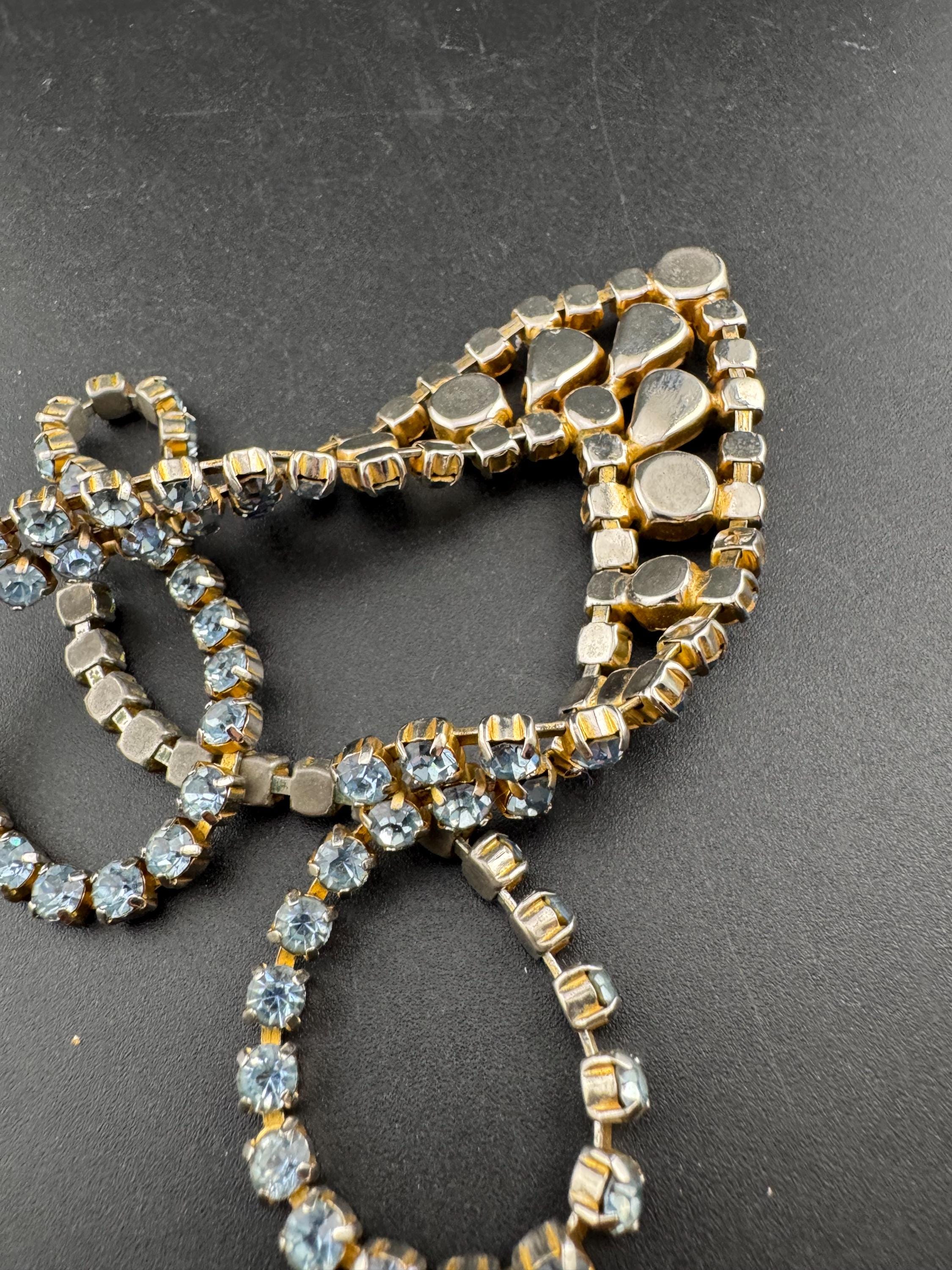 Light blue diamanté crystal drop necklace, glass rhinestones, vintage