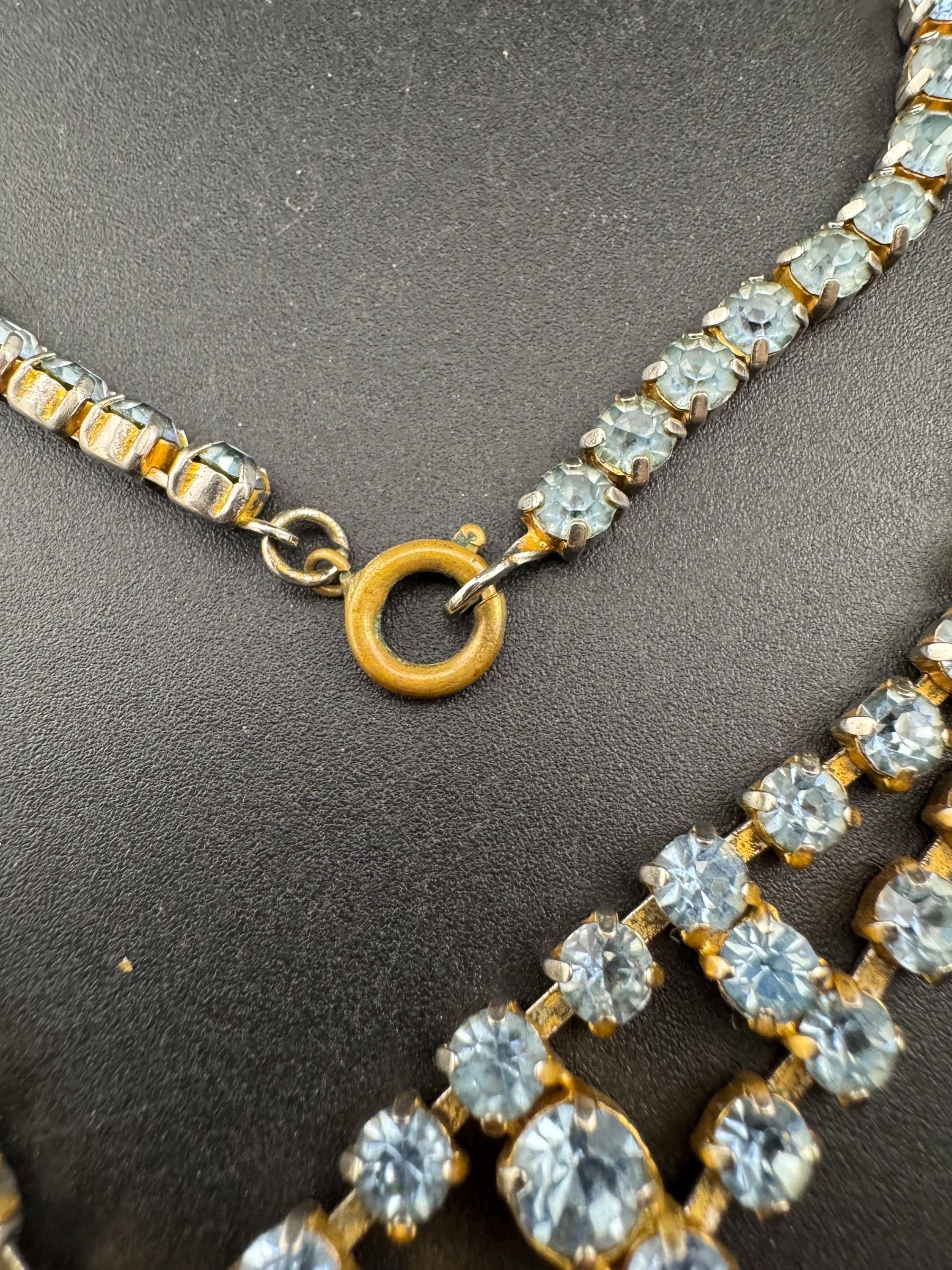 Light blue diamanté crystal drop necklace, glass rhinestones, vintage