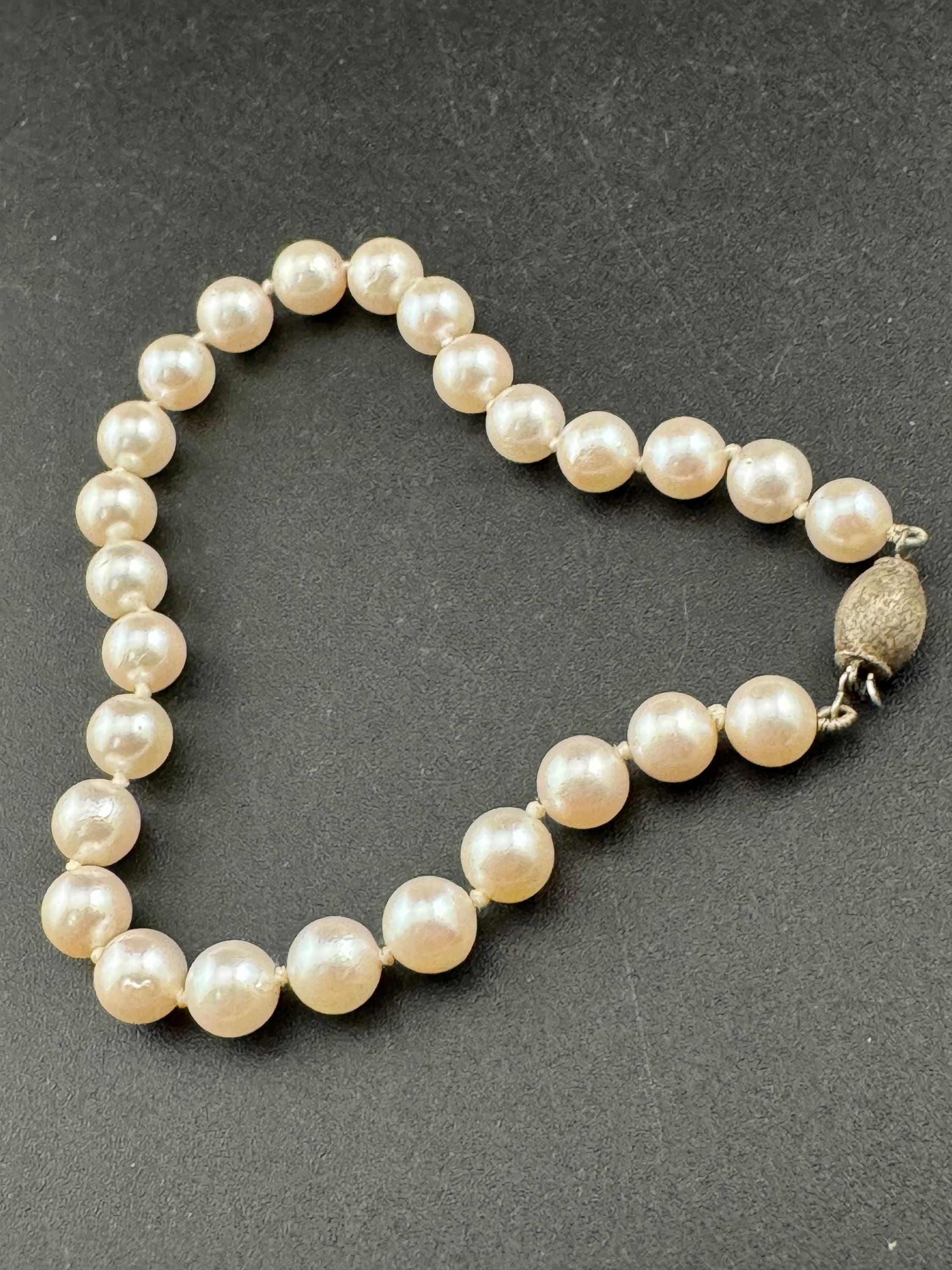 Vintage 925 sterling silver clasp antique genuine cream freshwater pearl beaded bracelet 21cm