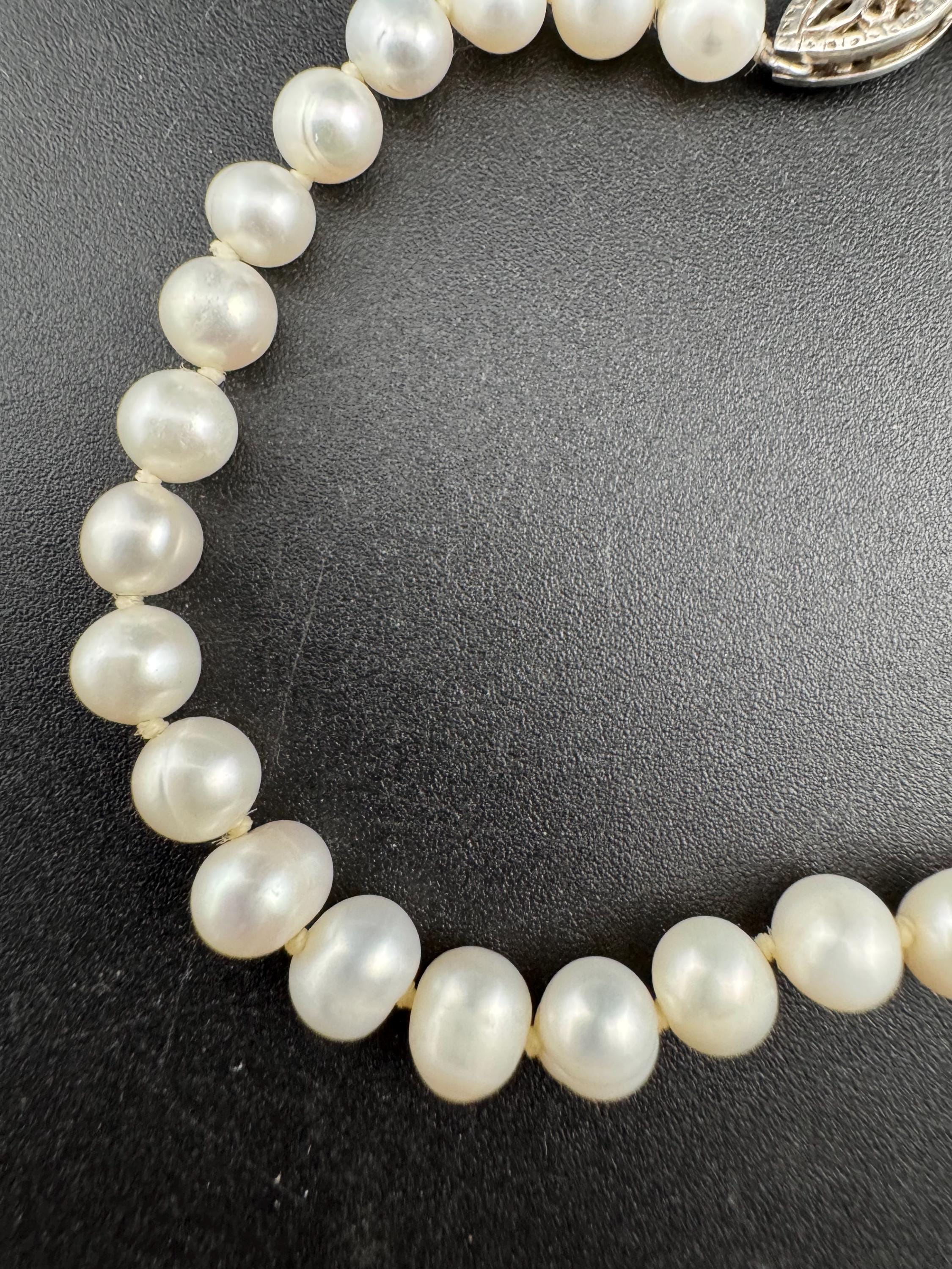 Vintage 925 sterling silver clasp modernist genuine cream freshwater pearl beaded bracelet 20cm