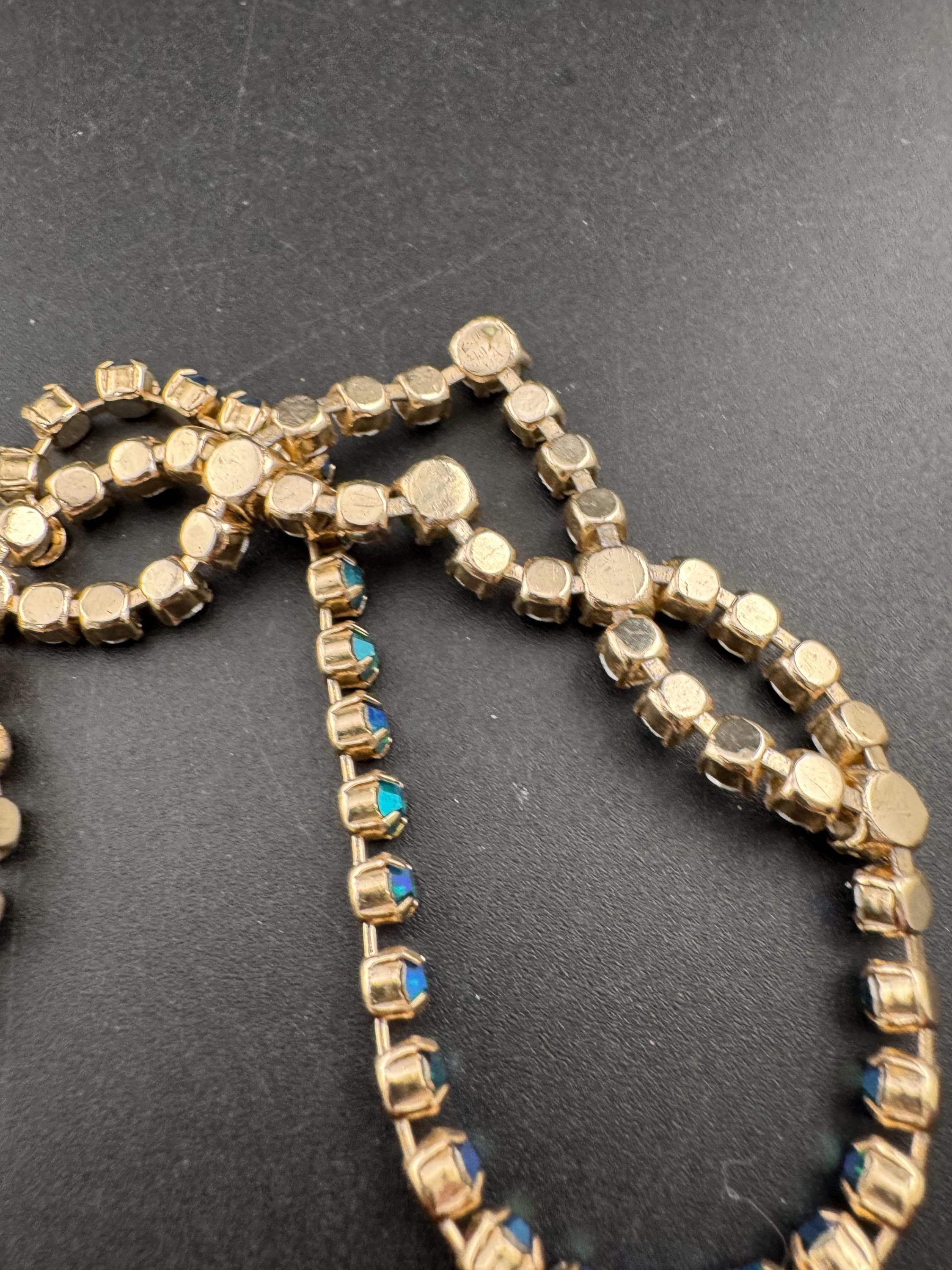 Petite fit 39cm blue green Aurora borealis diamanté crystal necklace, glass, vintage