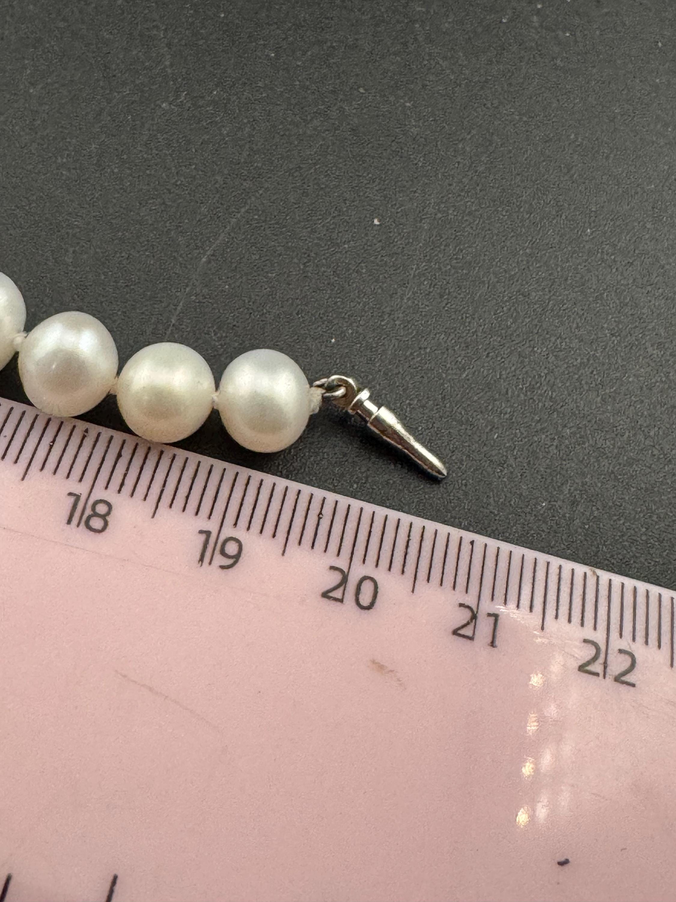 Vintage 925 sterling silver clasp modernist genuine white freshwater pearl beaded bracelet 19.5cm