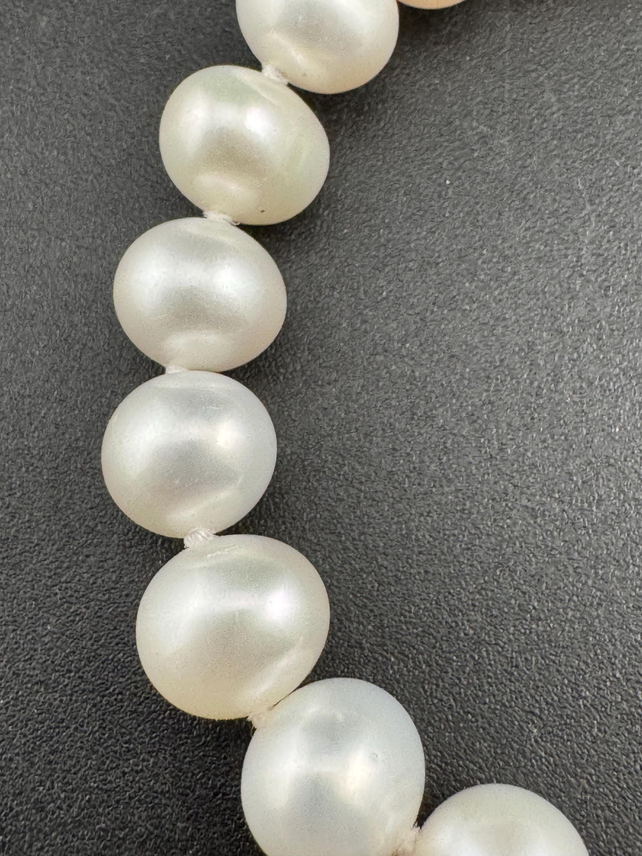 Vintage 925 sterling silver clasp modernist genuine white freshwater pearl beaded bracelet 19.5cm