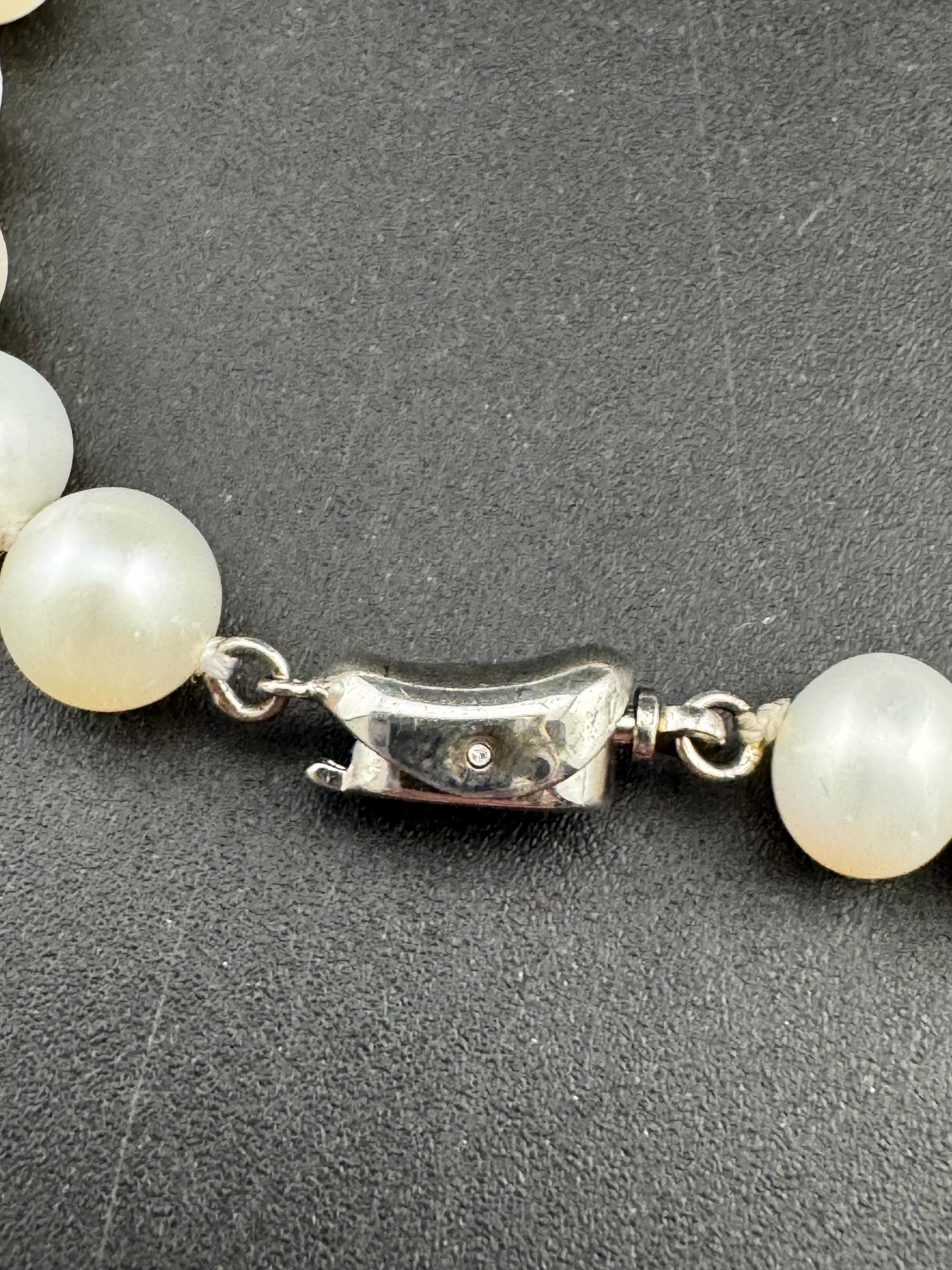 Vintage 925 sterling silver clasp modernist genuine white freshwater pearl beaded bracelet 19.5cm