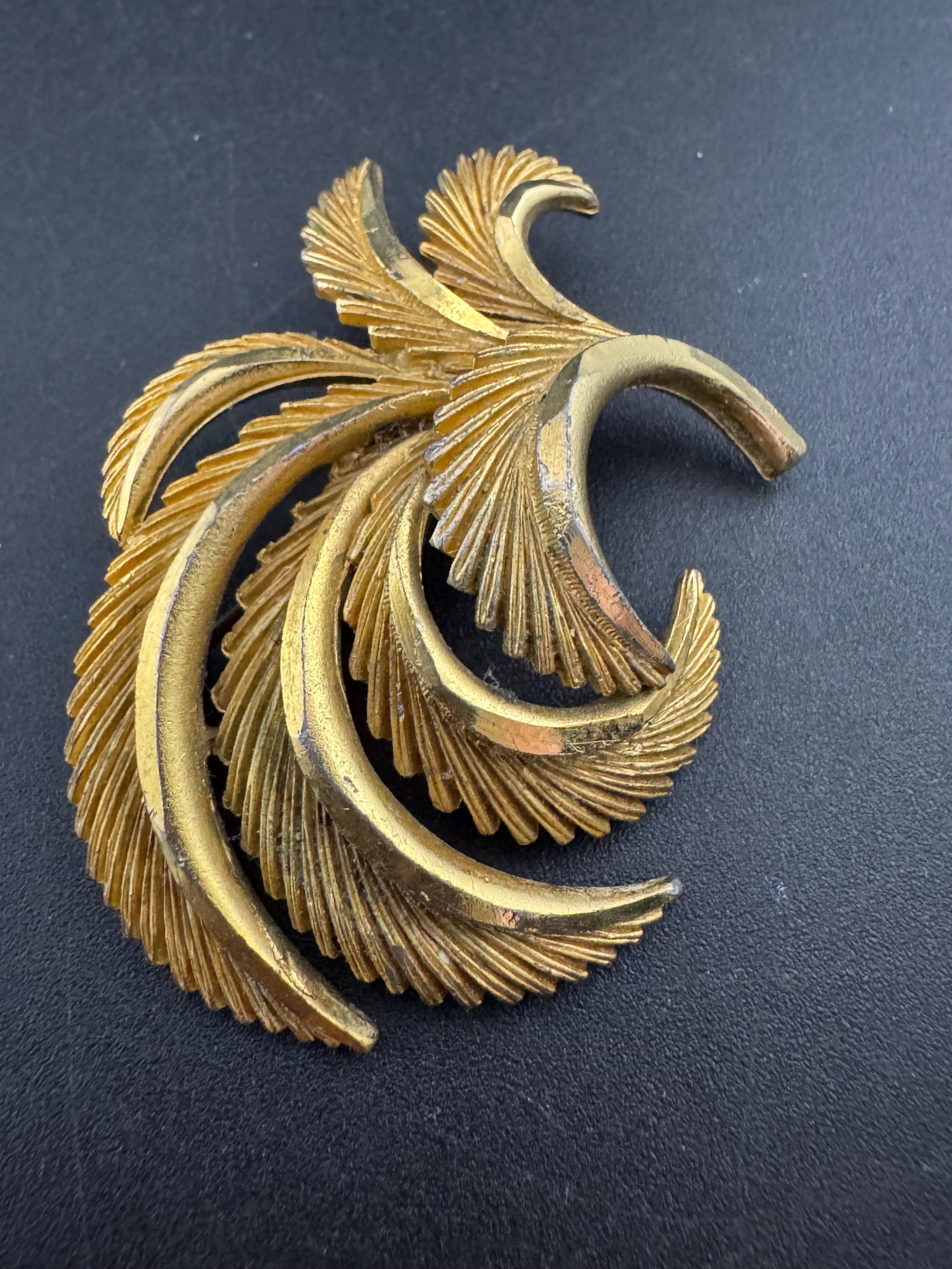Signed SPHINX abstract floral brooch, gold tone 5cm, mid century