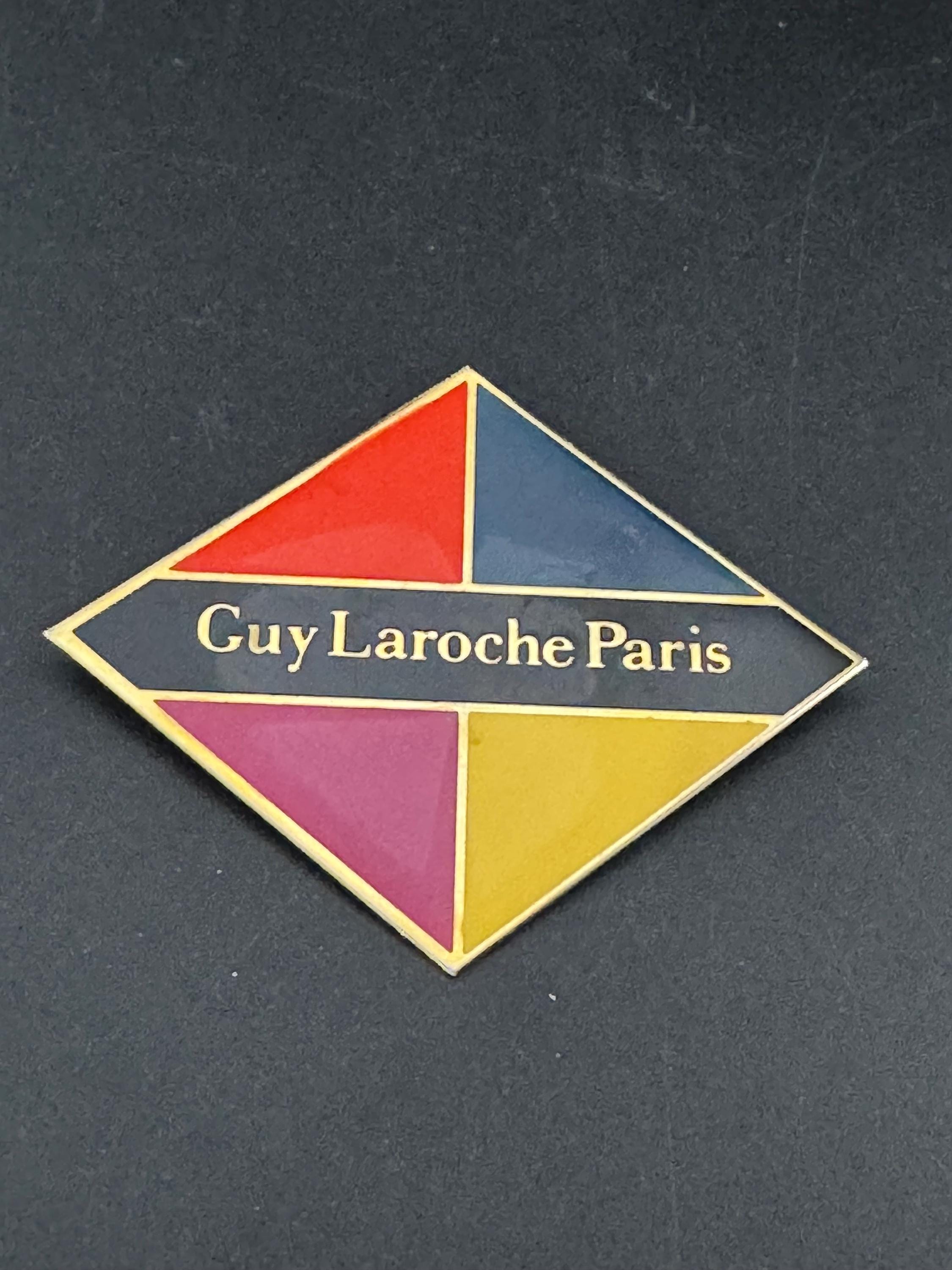 signed Guy Laroche coloured enamel brooch, large 7cm, vintage