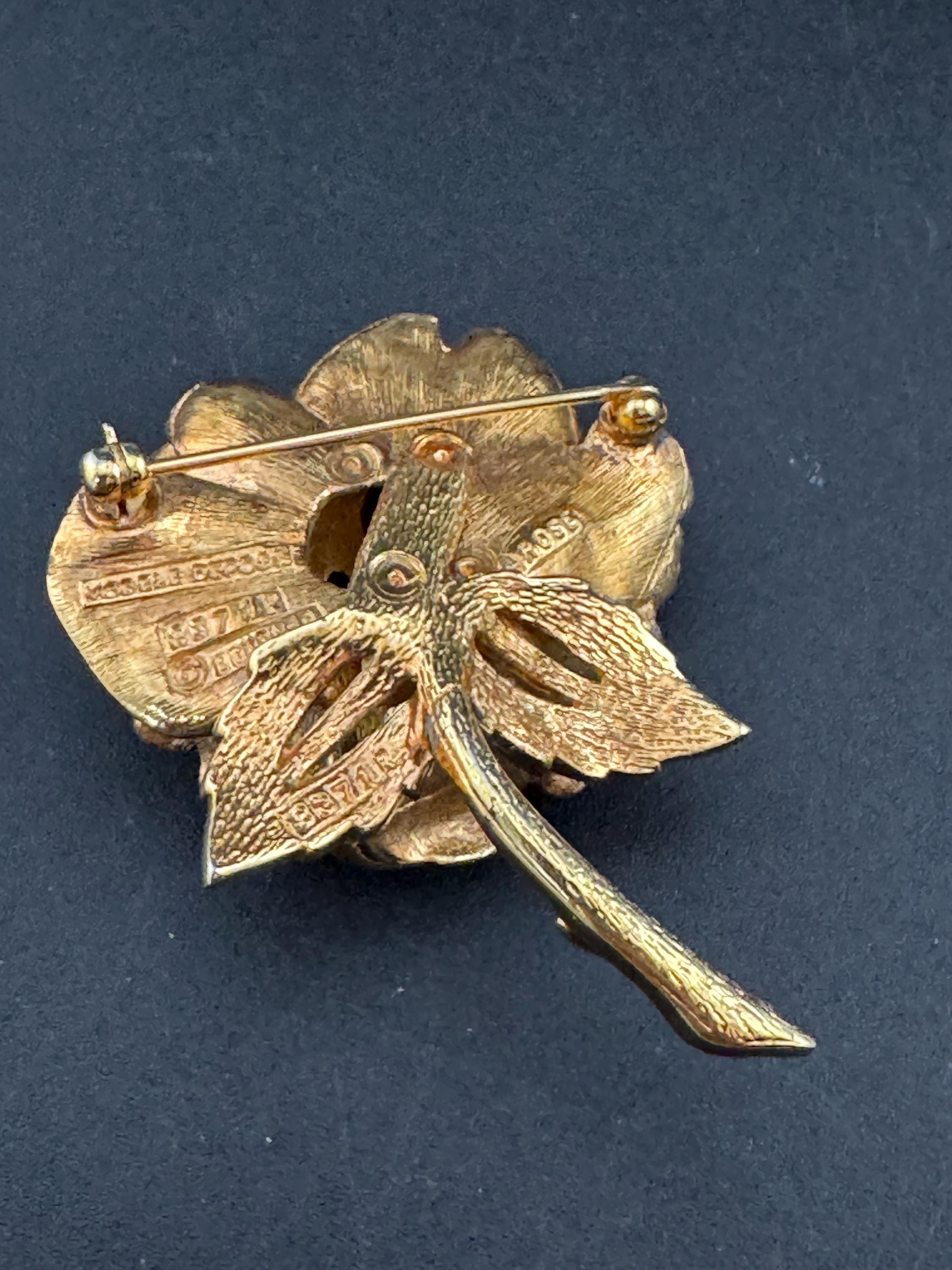 Signed BOUCHER floral rose pearl brooch 5cm, gold plated , vintage