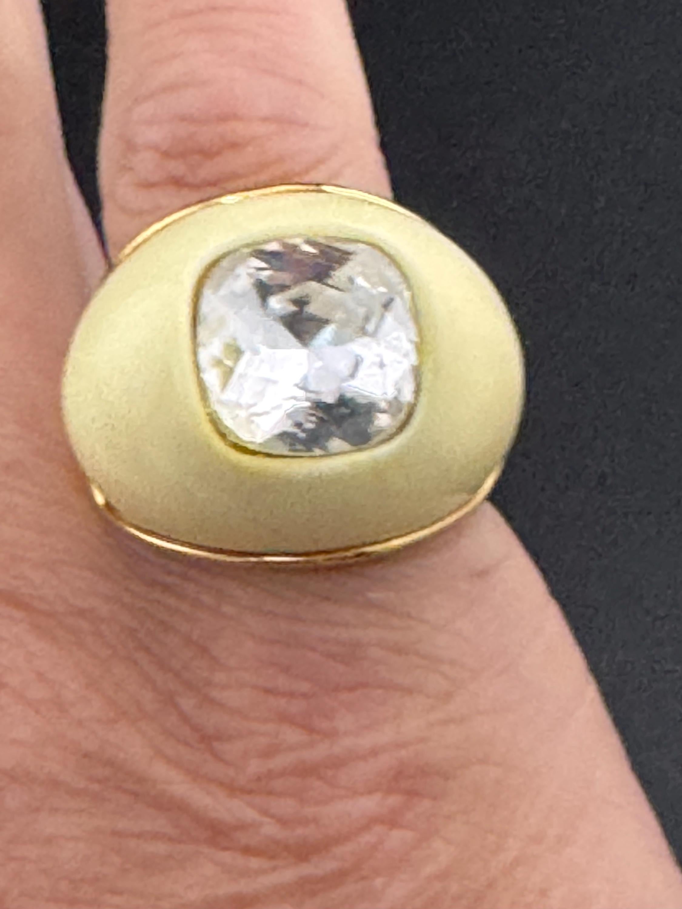 Signed KJL cream enamel rhinestone dress ring, gold plated Kenneth j lane