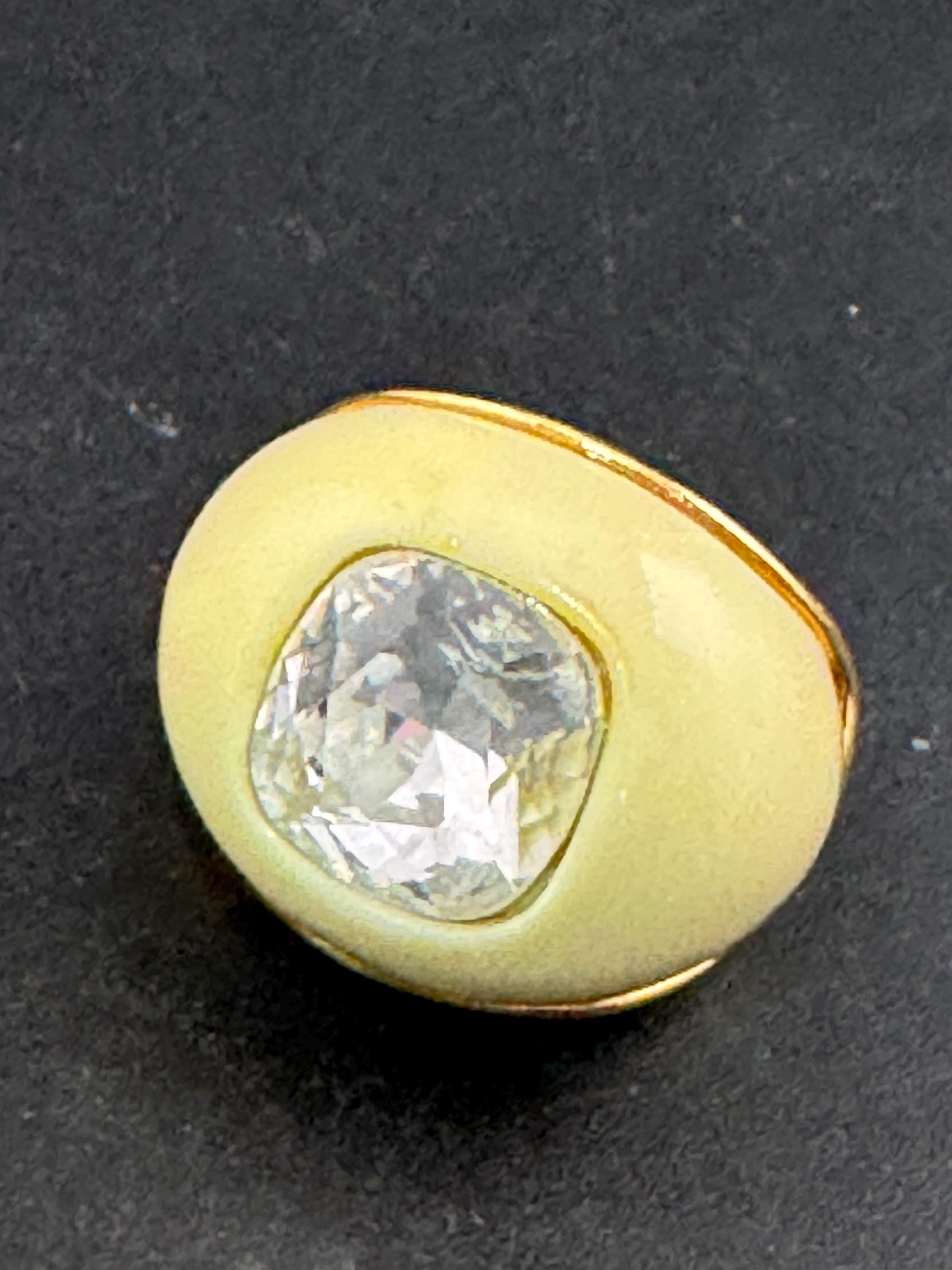 Signed KJL cream enamel rhinestone dress ring, gold plated Kenneth j lane