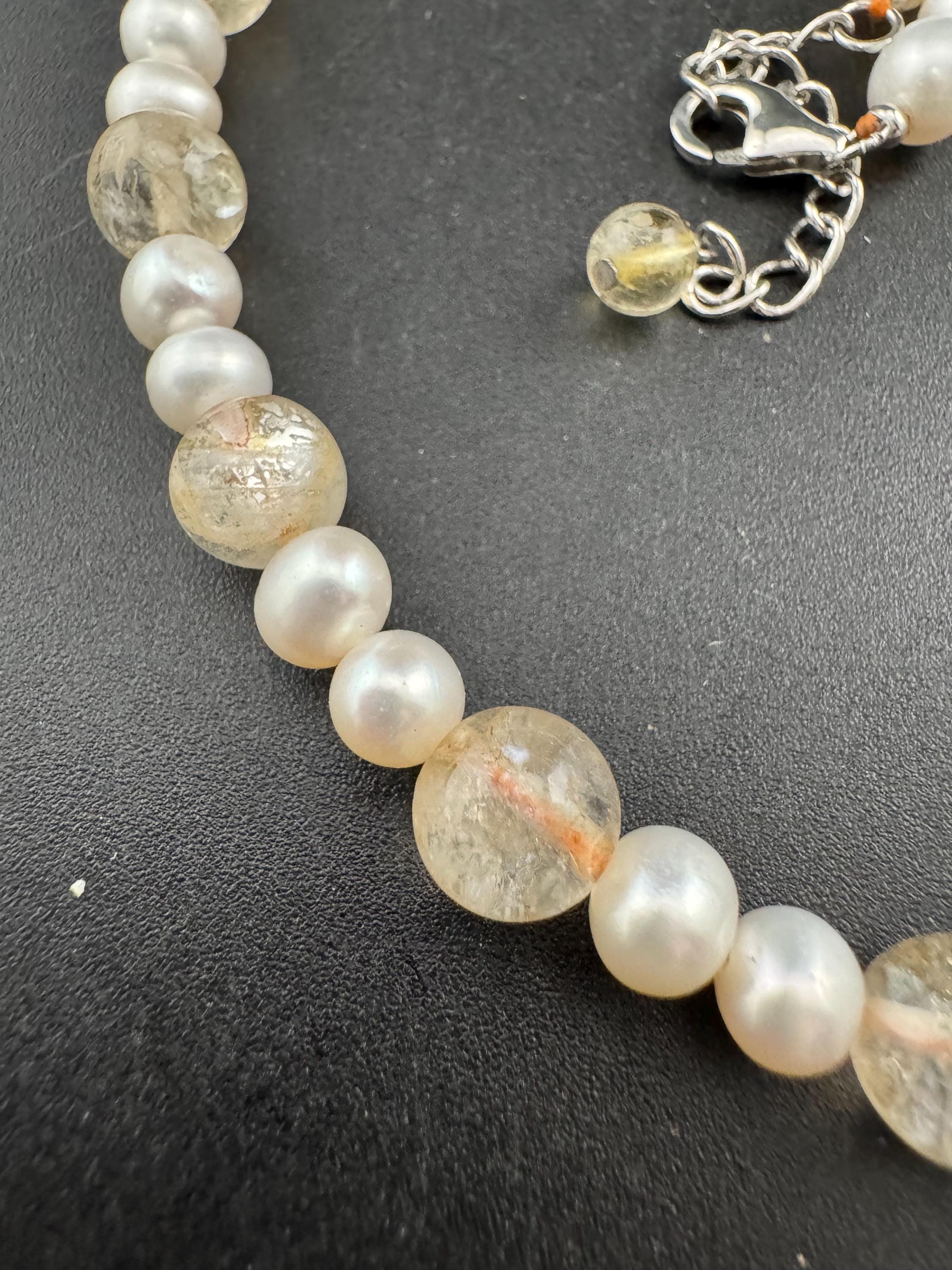 925 clasp Vintage White cream Natural freshwater pearl and peach gemstone beaded collar necklace
