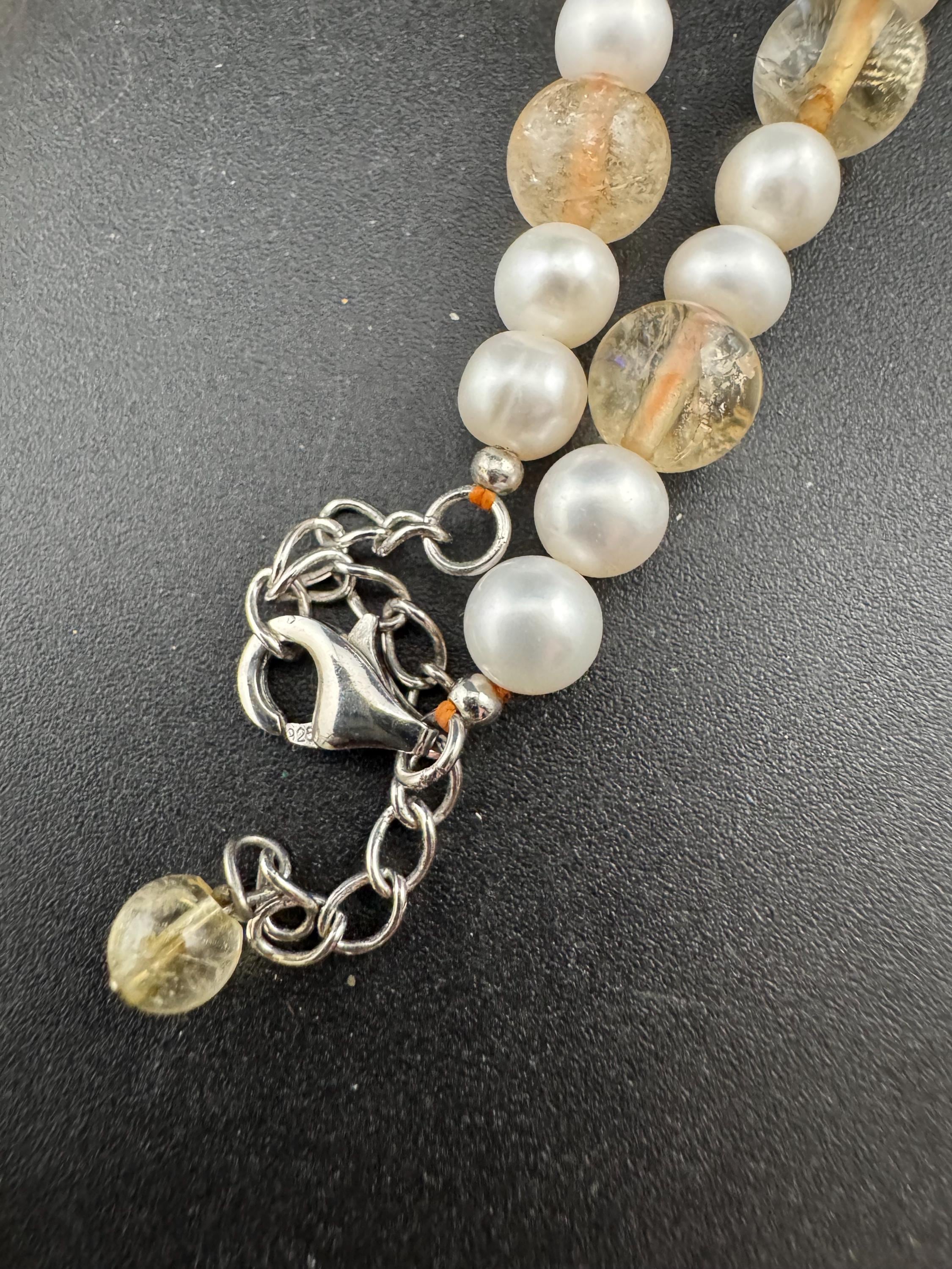 925 clasp Vintage White cream Natural freshwater pearl and peach gemstone beaded collar necklace