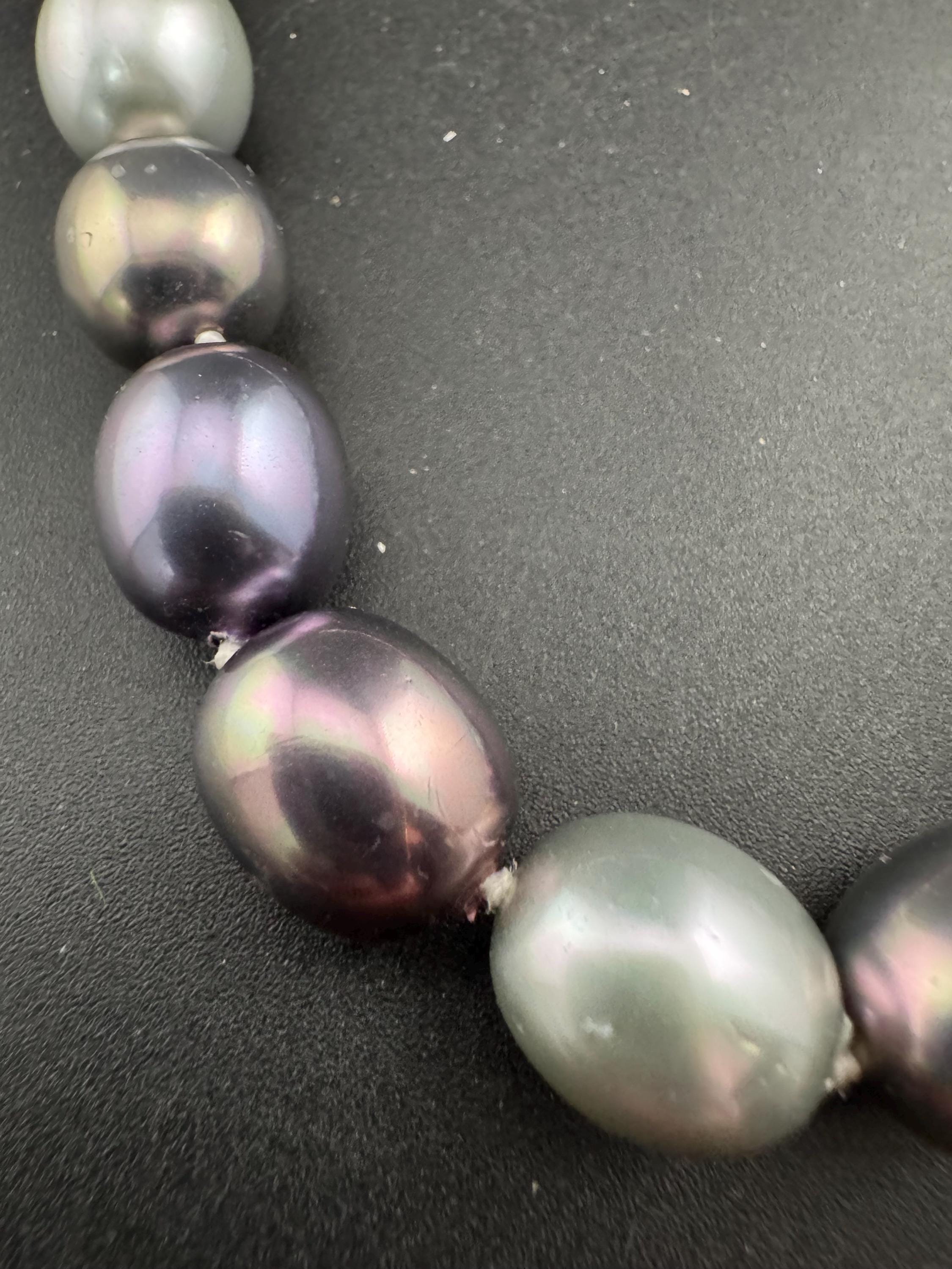 retro chunky steel grey , purple large glass oval faux pearls wide choker necklace with magnetic clasp 46cm