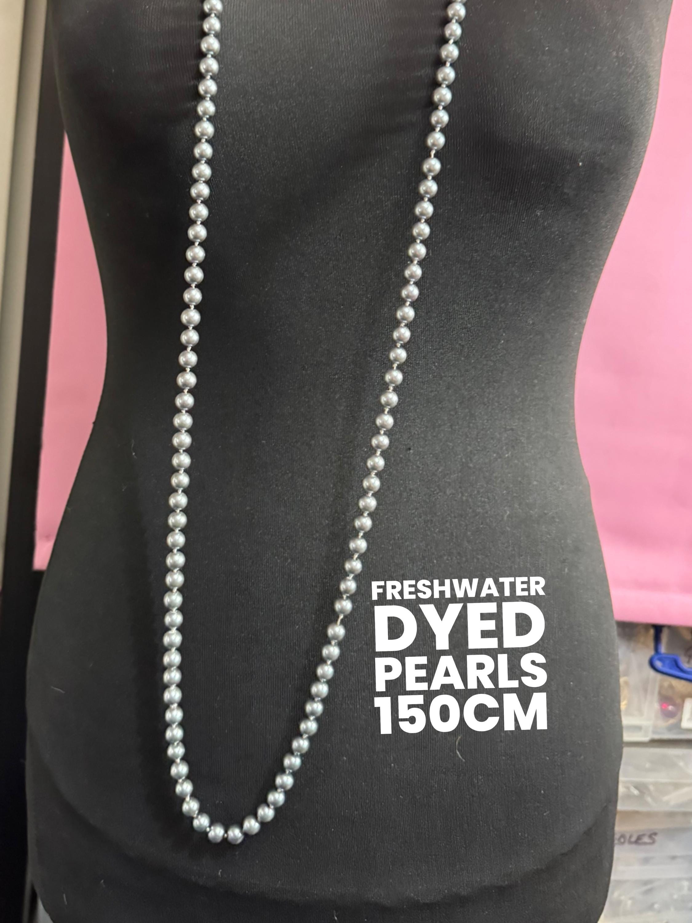 Vintage dark grey dyed freshwater pearl knotted pearl very long flapper length wrap necklace 150cm