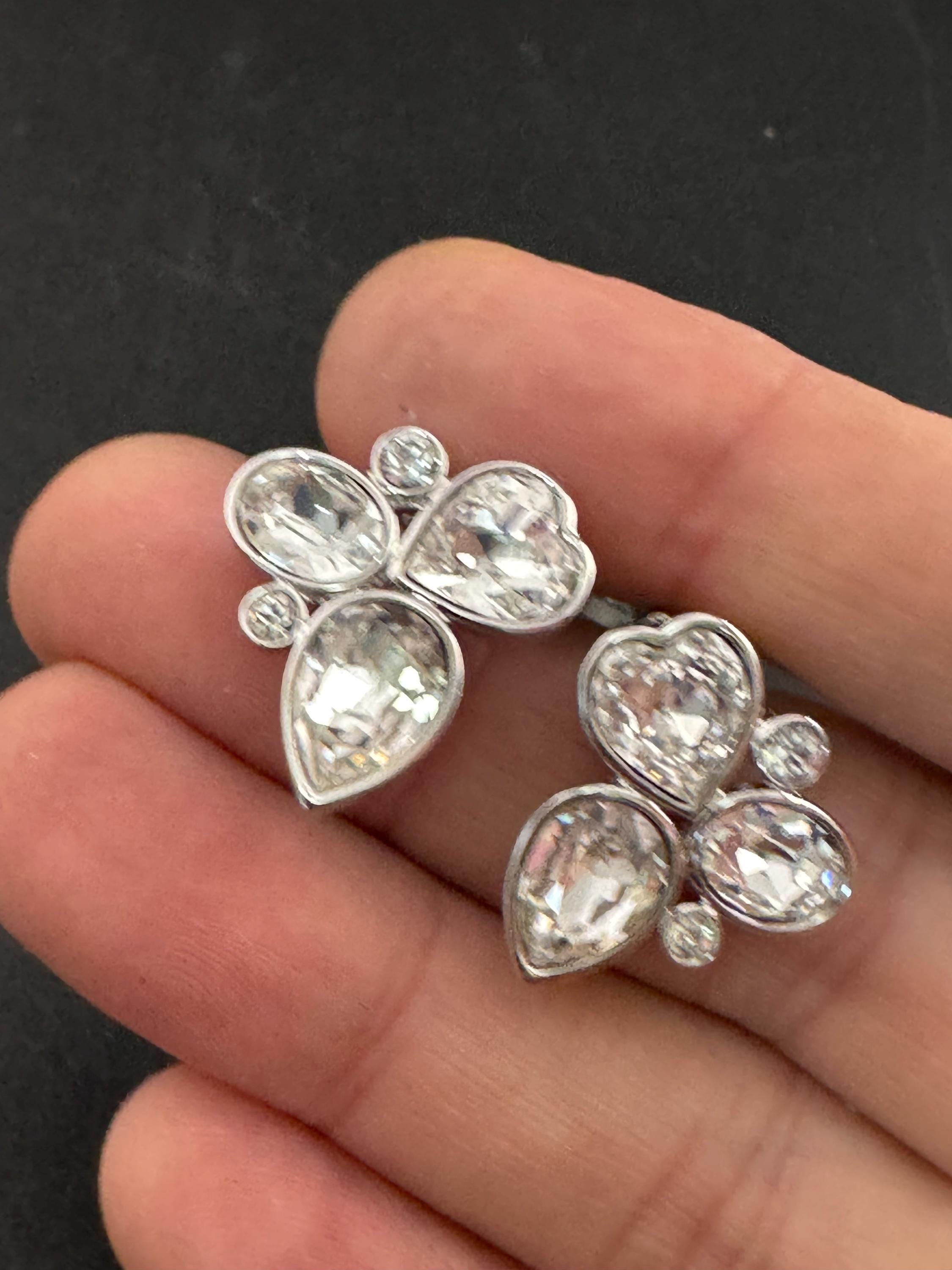 Signed Swarovski crystal silver tone diamanté cluster stud earrings
