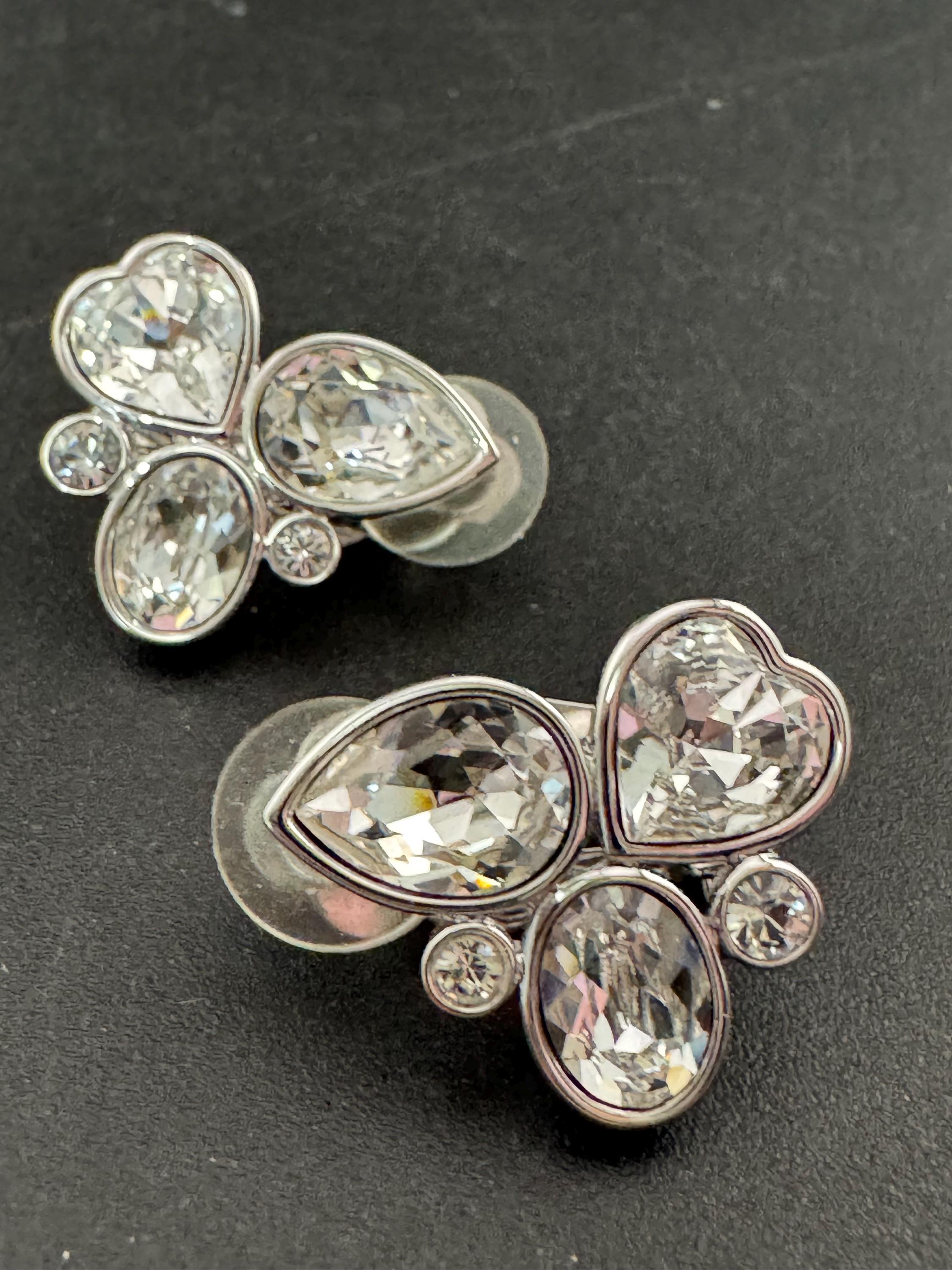 Signed Swarovski crystal silver tone diamanté cluster stud earrings