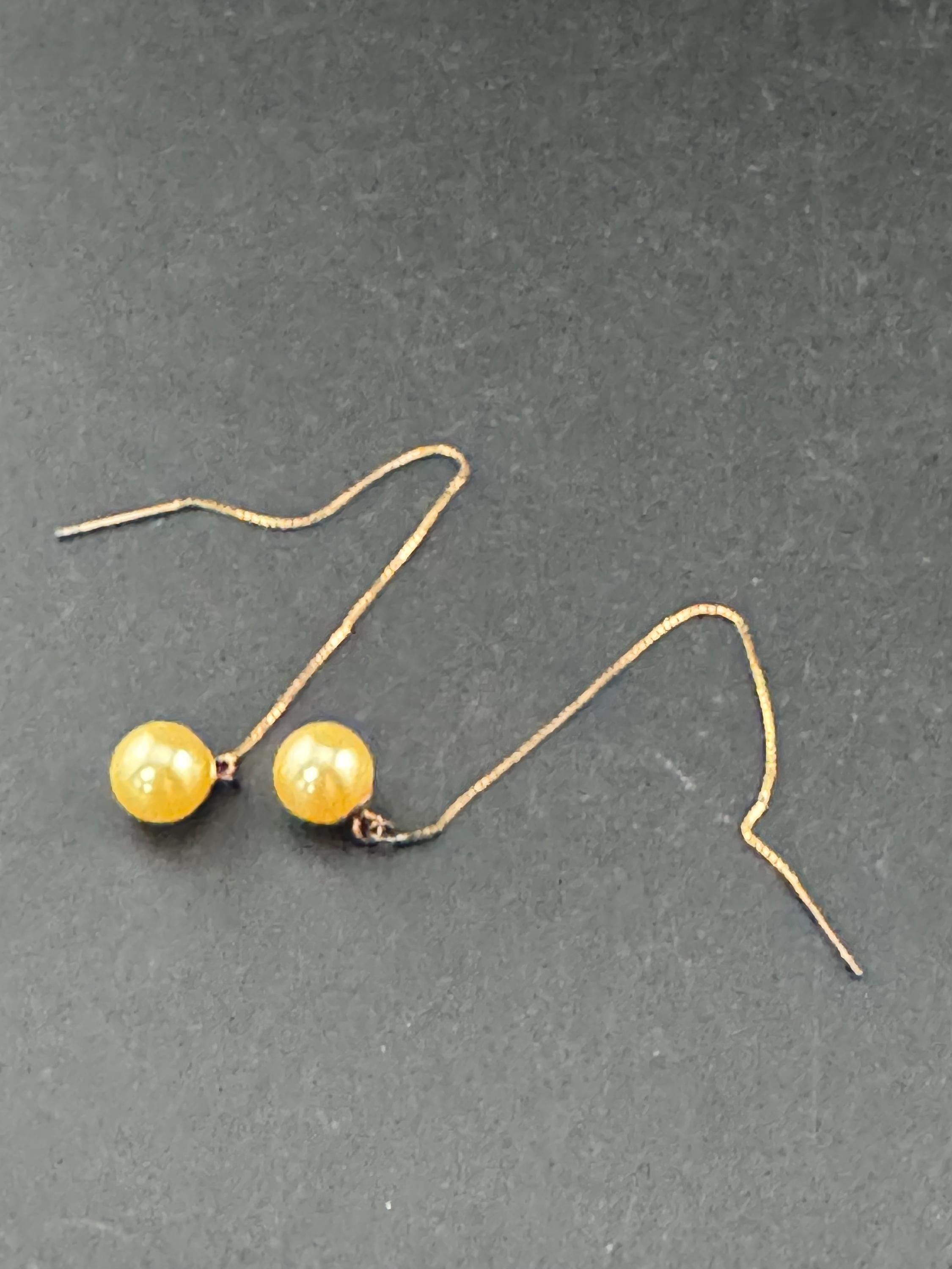 1980s vintage 10cm gold plated yellow tone cream faux pearl ball threader pull through Earrings for pierced ears