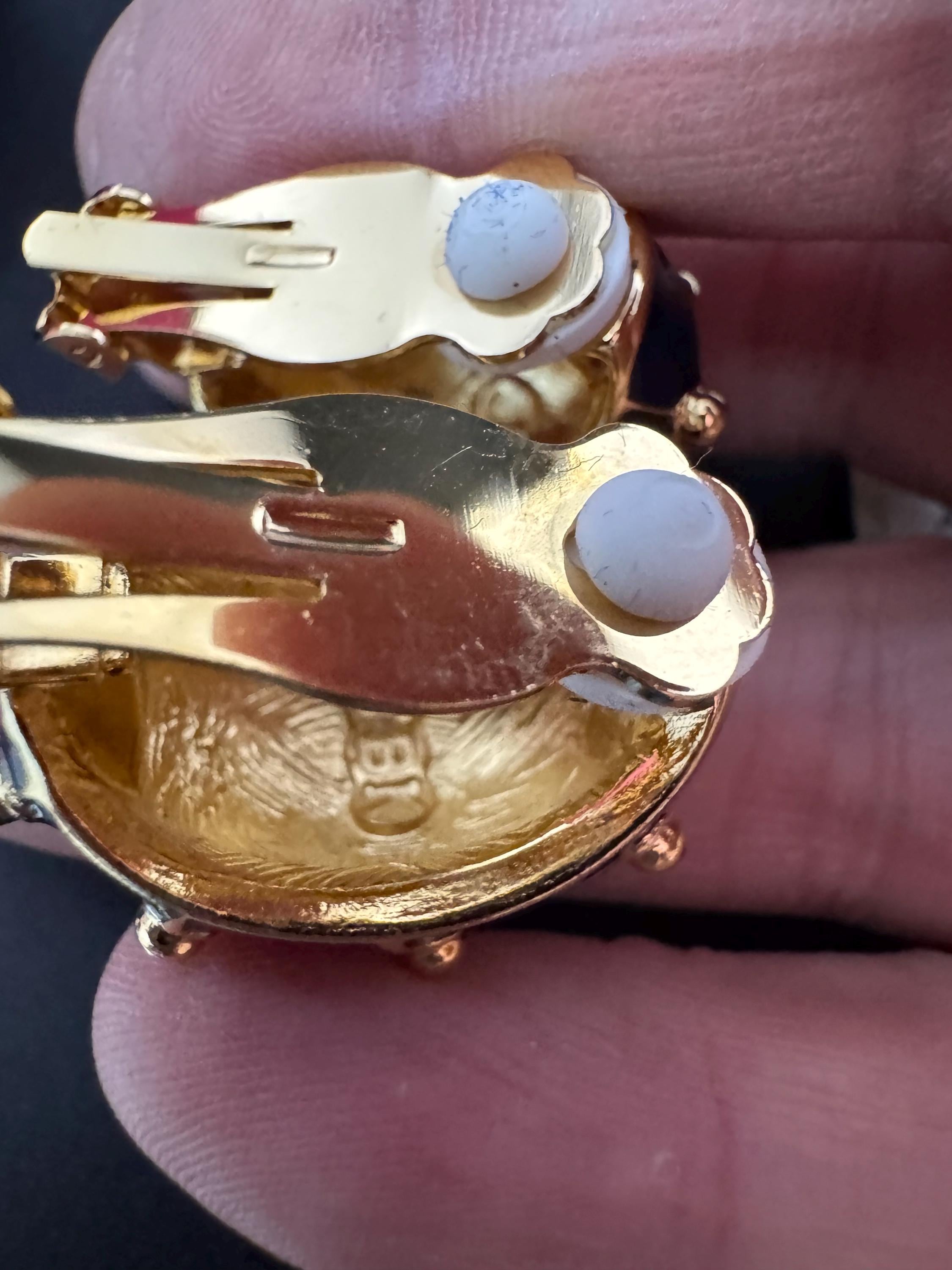 JBK Jacqueline Kennedy Blue Enamel Crystal Clip On Earrings, Gold Plated