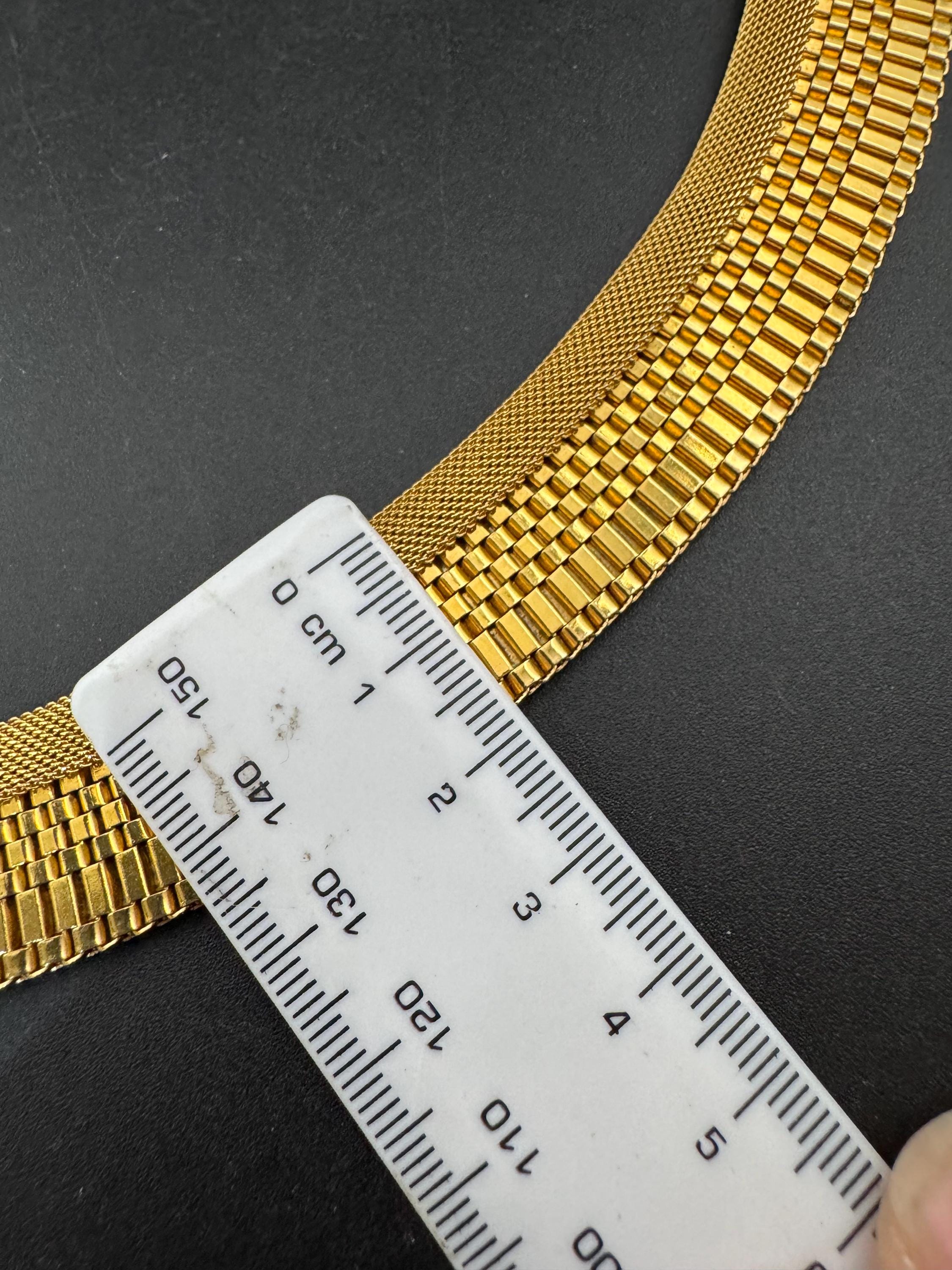 vintage modernist 2cm wide woven mesh gold choker necklace Vintage 1960s Gold plated