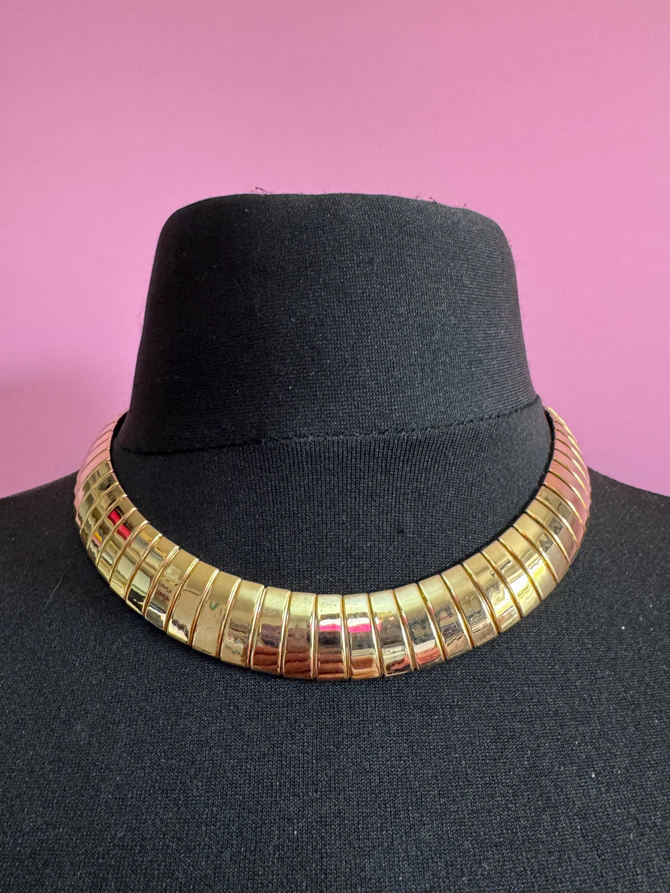 Vintage Egyptian Revival Cleopatra Necklace omega style Wide Link Runway Statement Choker