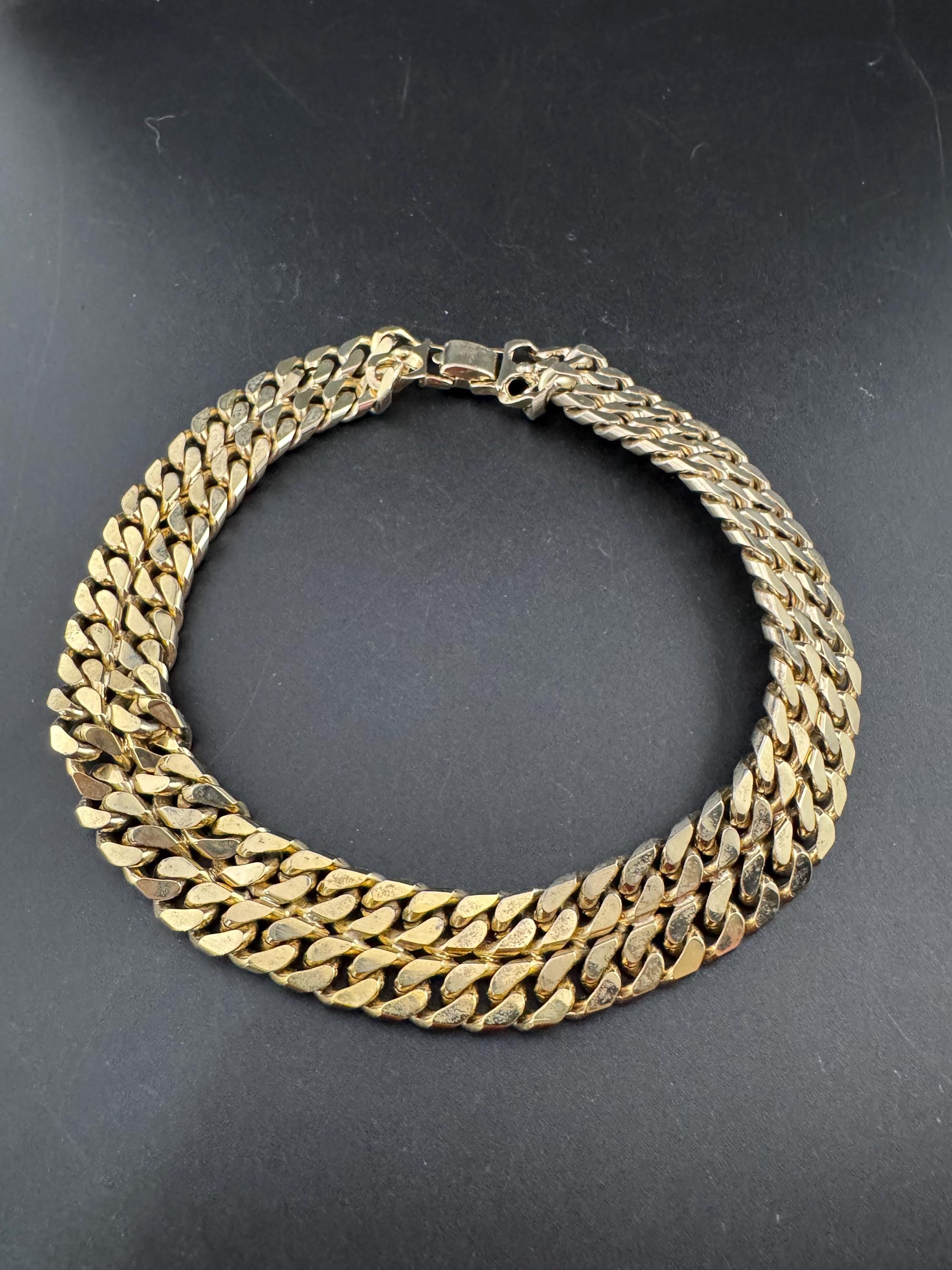 Retro petite fit 40cm weighty 1980s gold tone wide panther flat curb link choker necklace