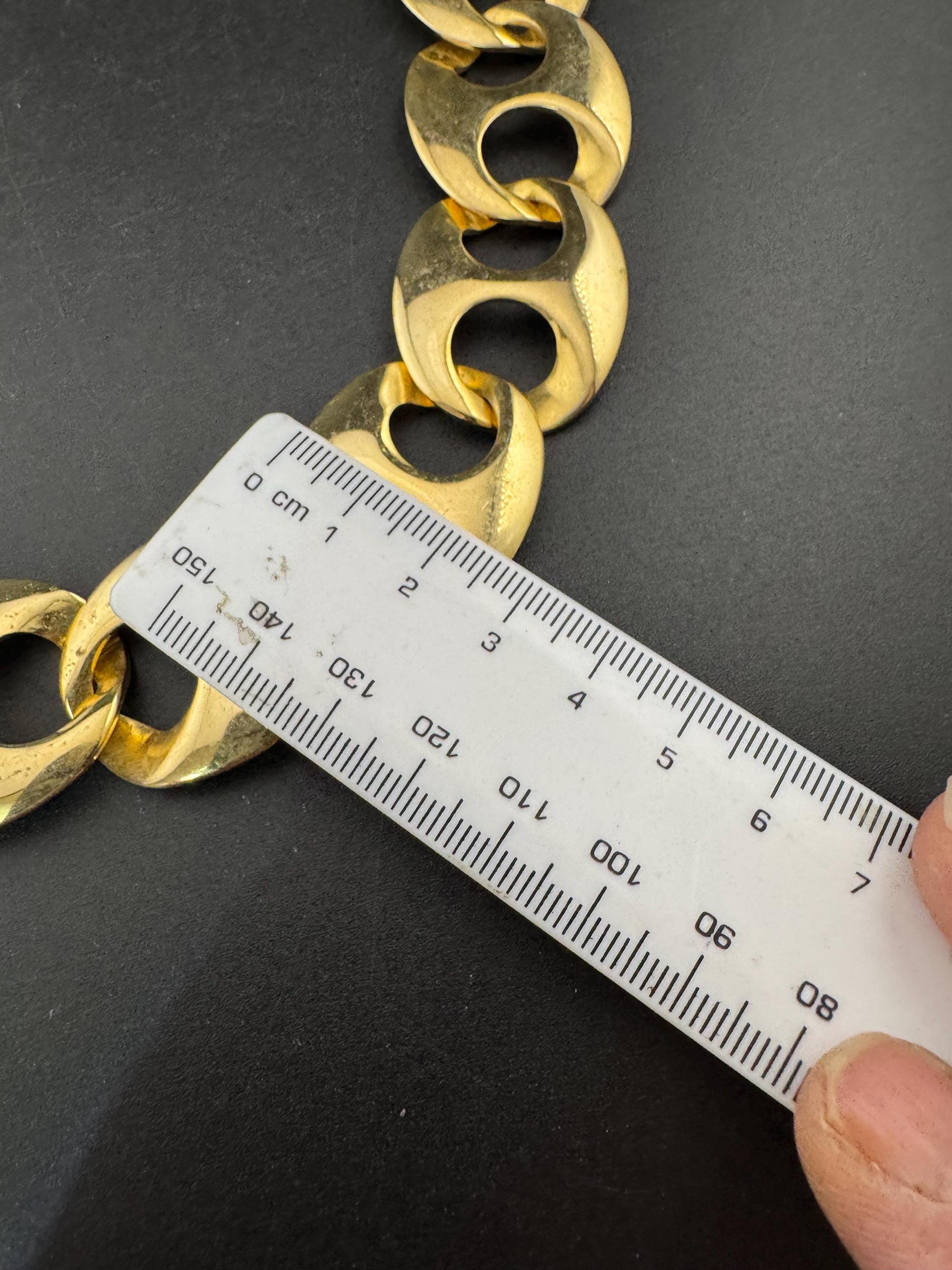Nautical vintage gold tone modernist wide mariner link choker necklace