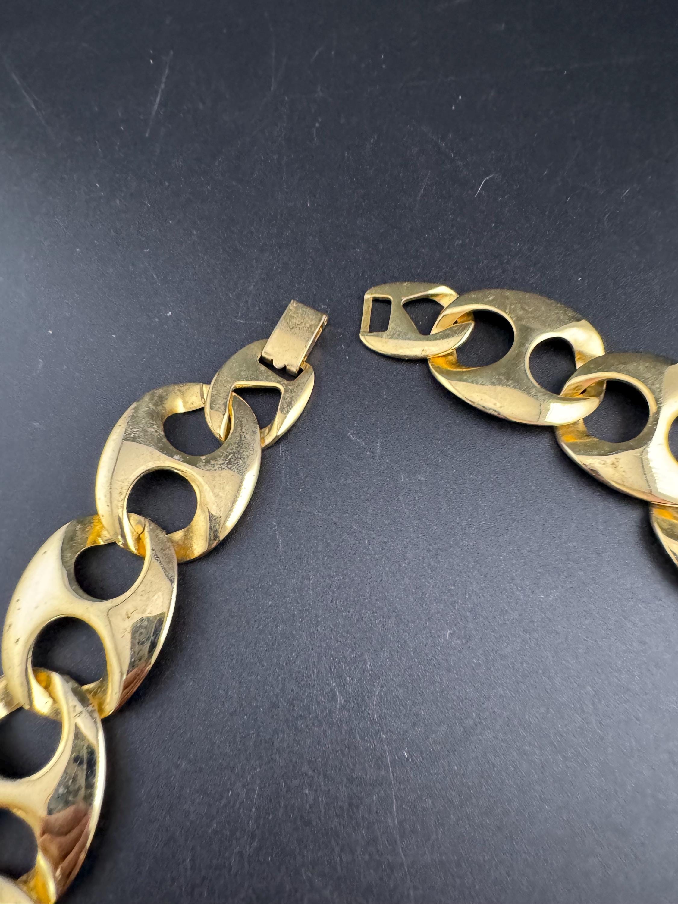 Nautical vintage gold tone modernist wide mariner link choker necklace