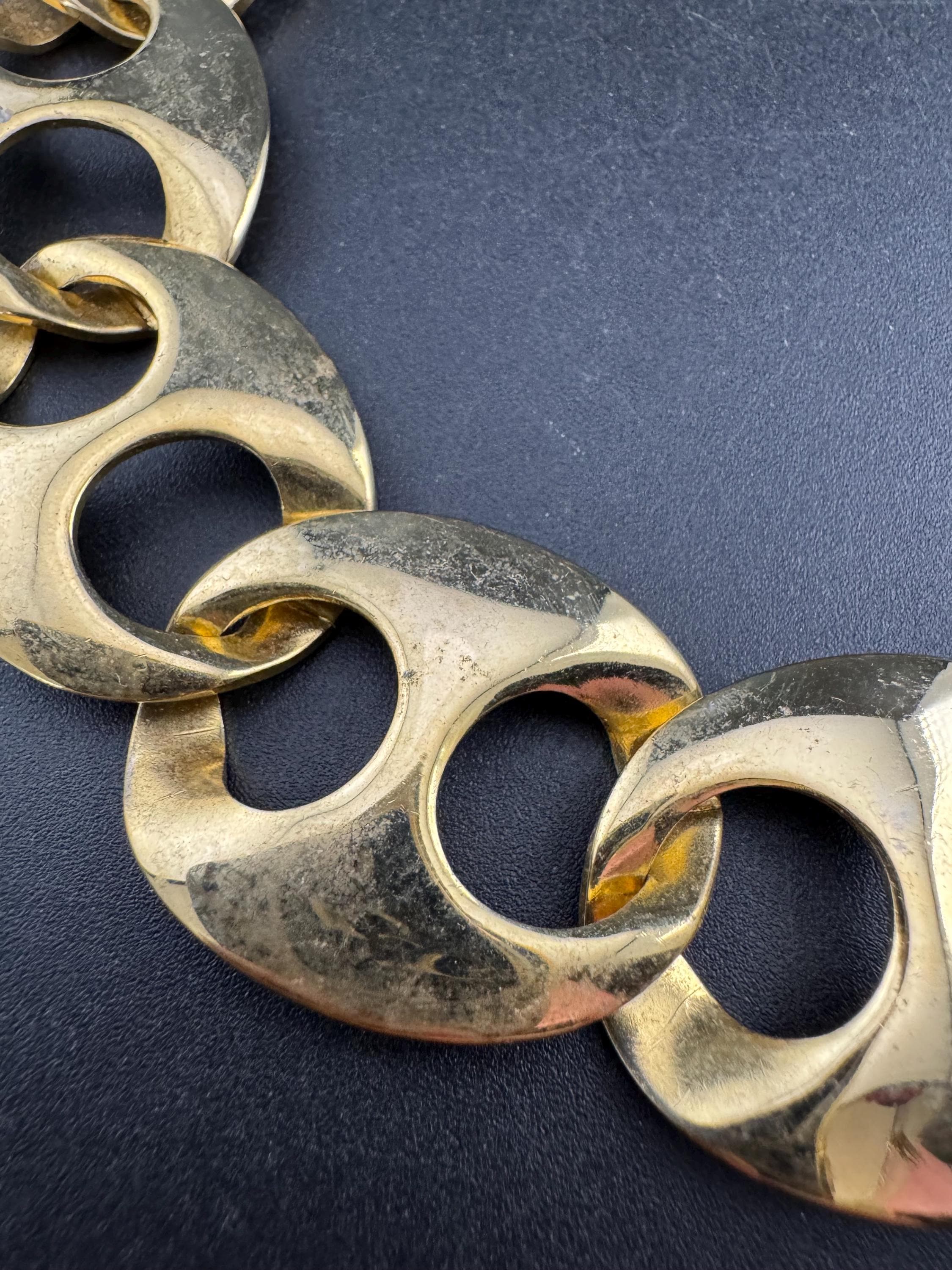 Nautical vintage gold tone modernist wide mariner link choker necklace