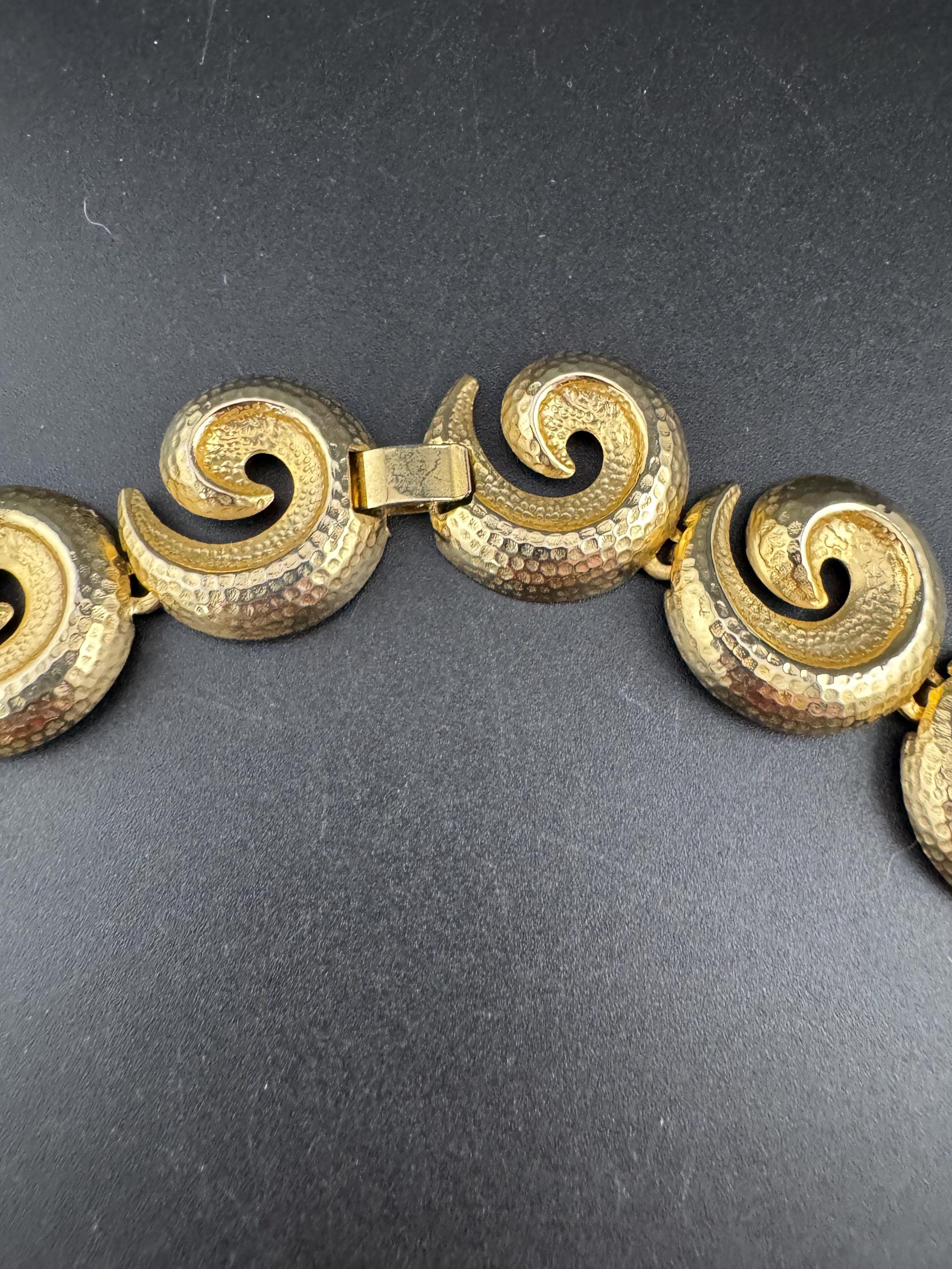 vintage modernist gold plated panel link swirl design wide choker necklace 47cm
