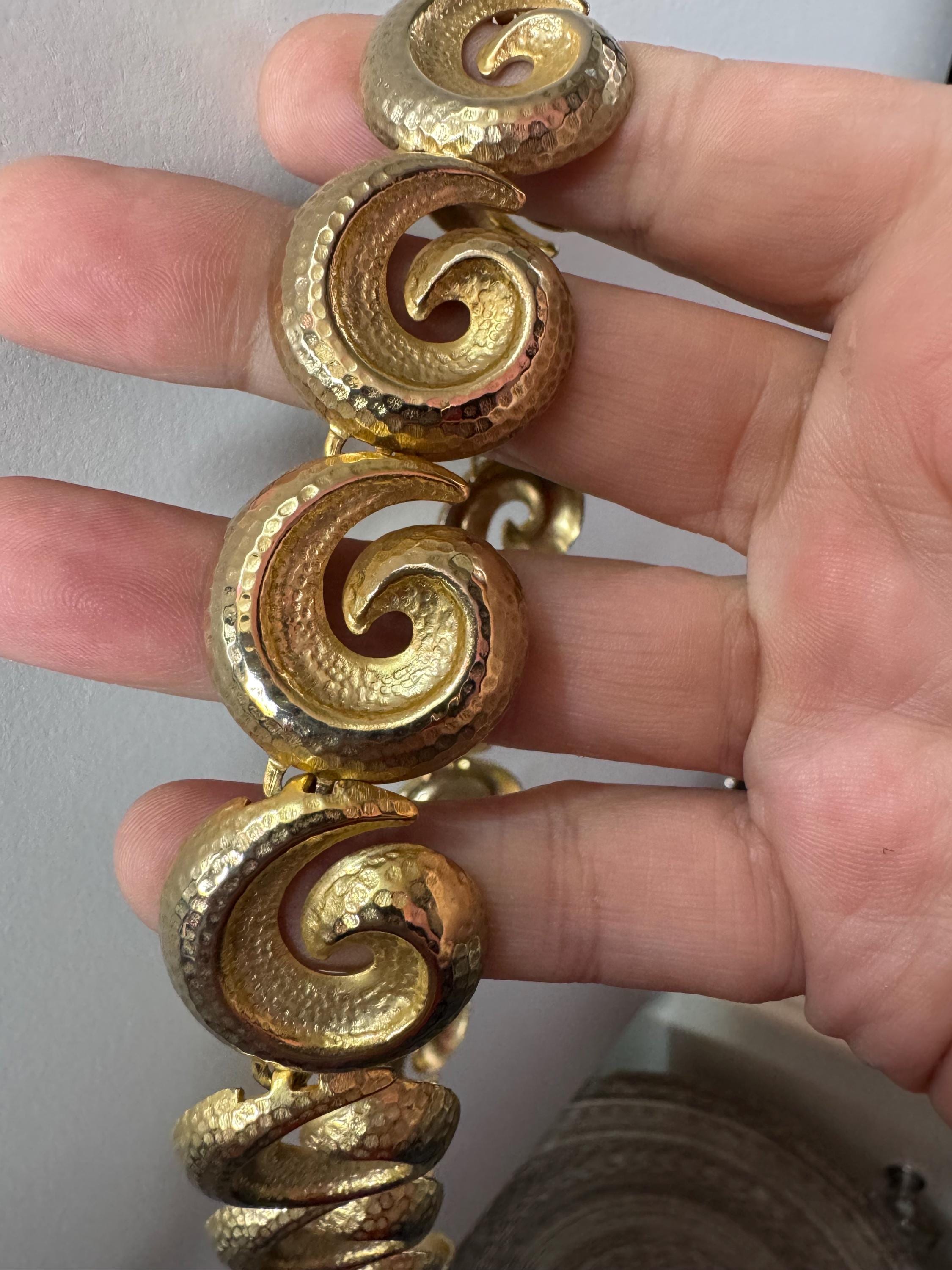 vintage modernist gold plated panel link swirl design wide choker necklace 47cm