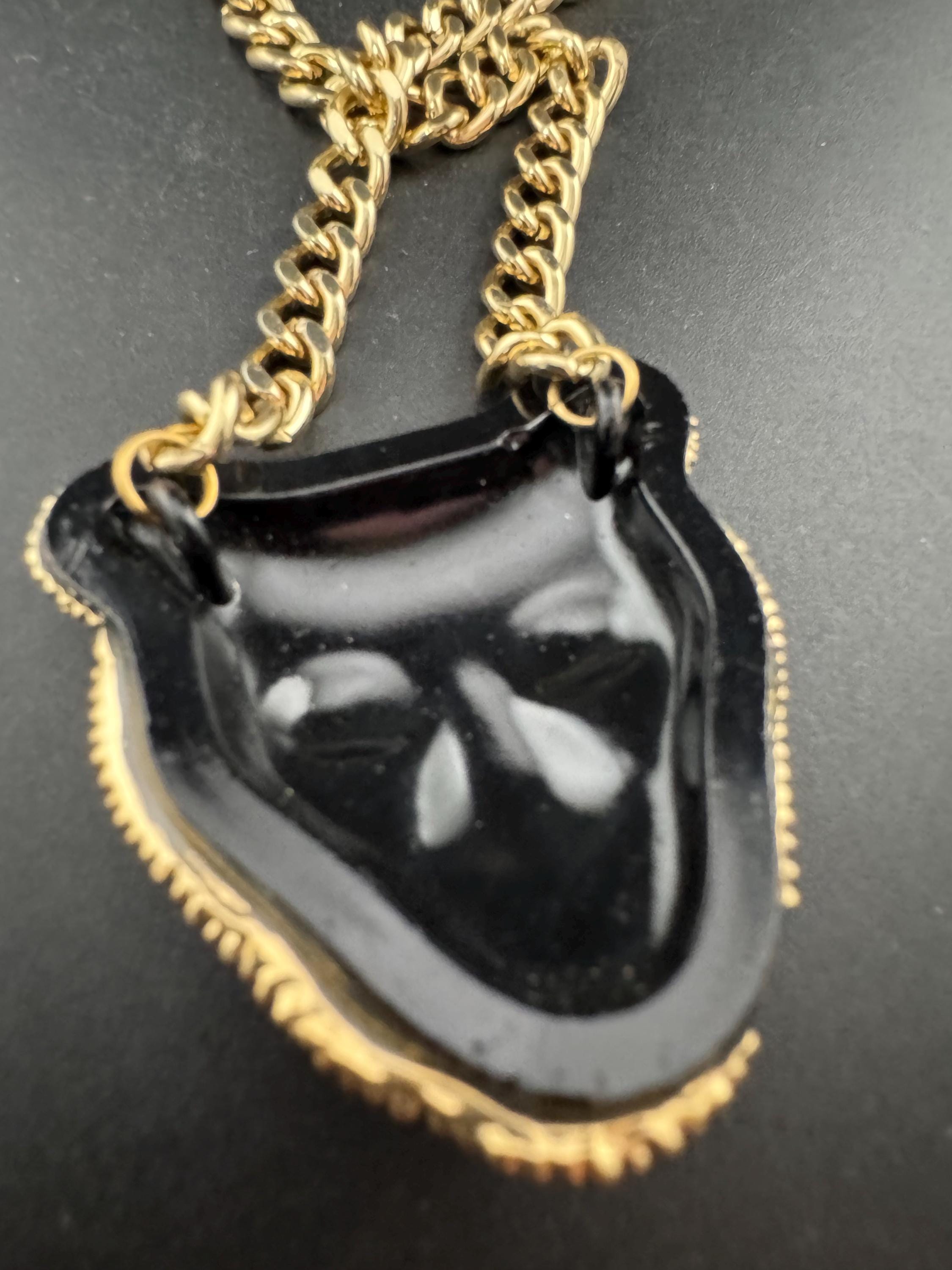 Retro chunky black and gold tone big cat leopard head curb chain pendant choker necklace y2K 90s