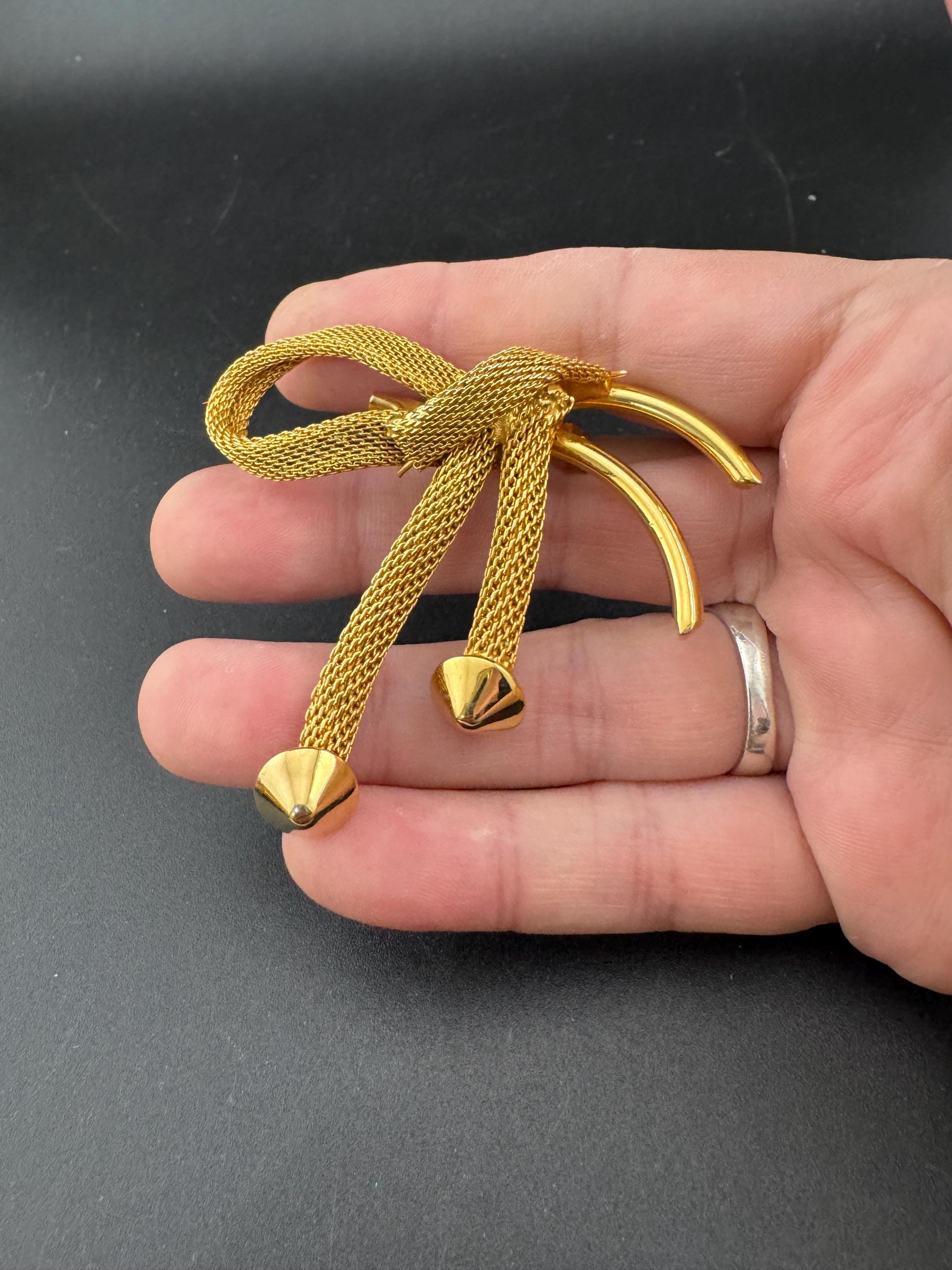 Large vintage classic mesh bow brooch MCM gold plated 6.5cm