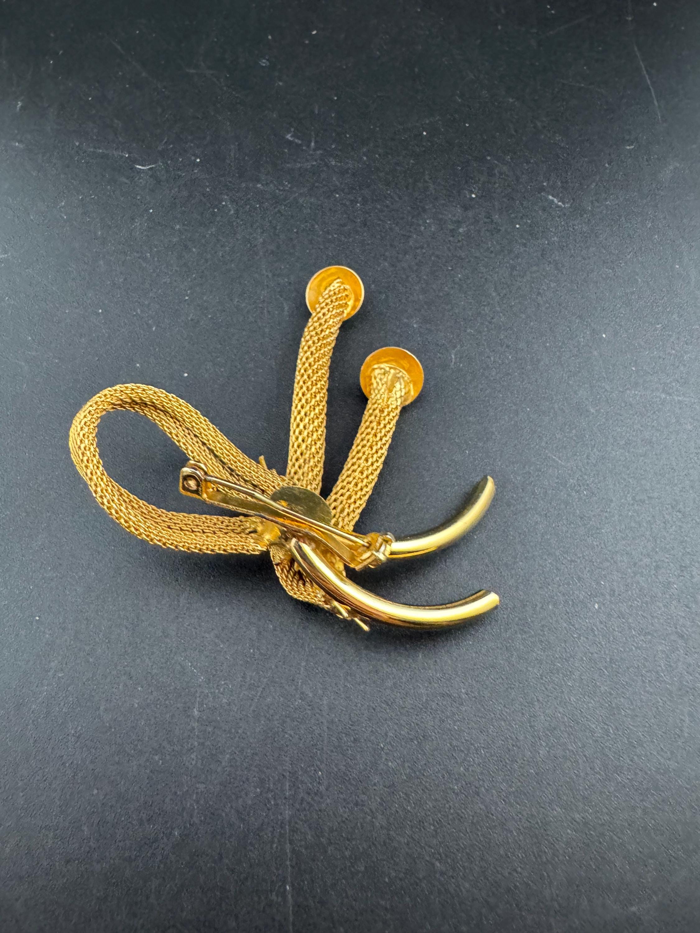 Large vintage classic mesh bow brooch MCM gold plated 6.5cm