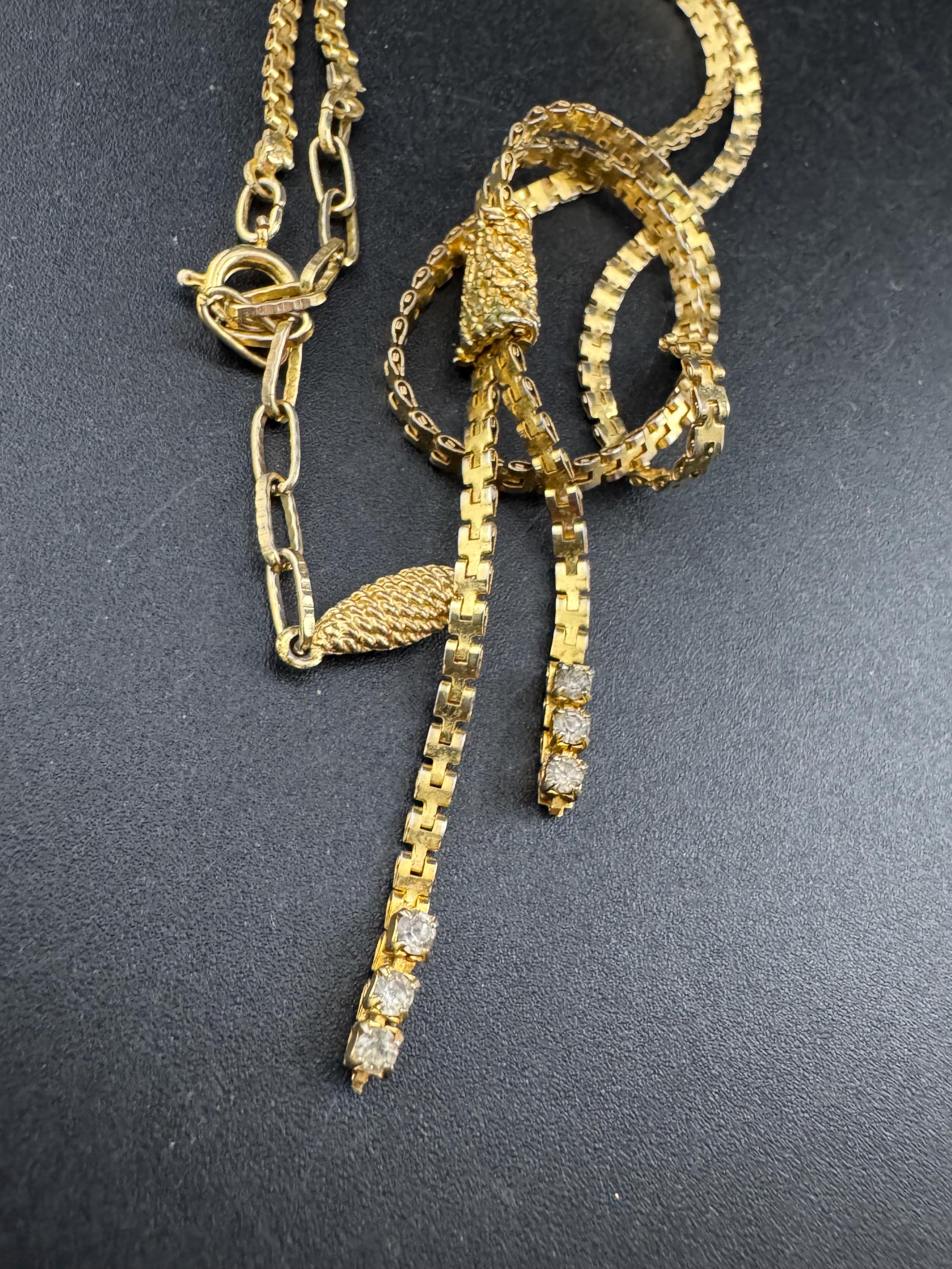 Vintage Gold Lariat Necklace: Diamanté Tassel Drop, 43-50cm