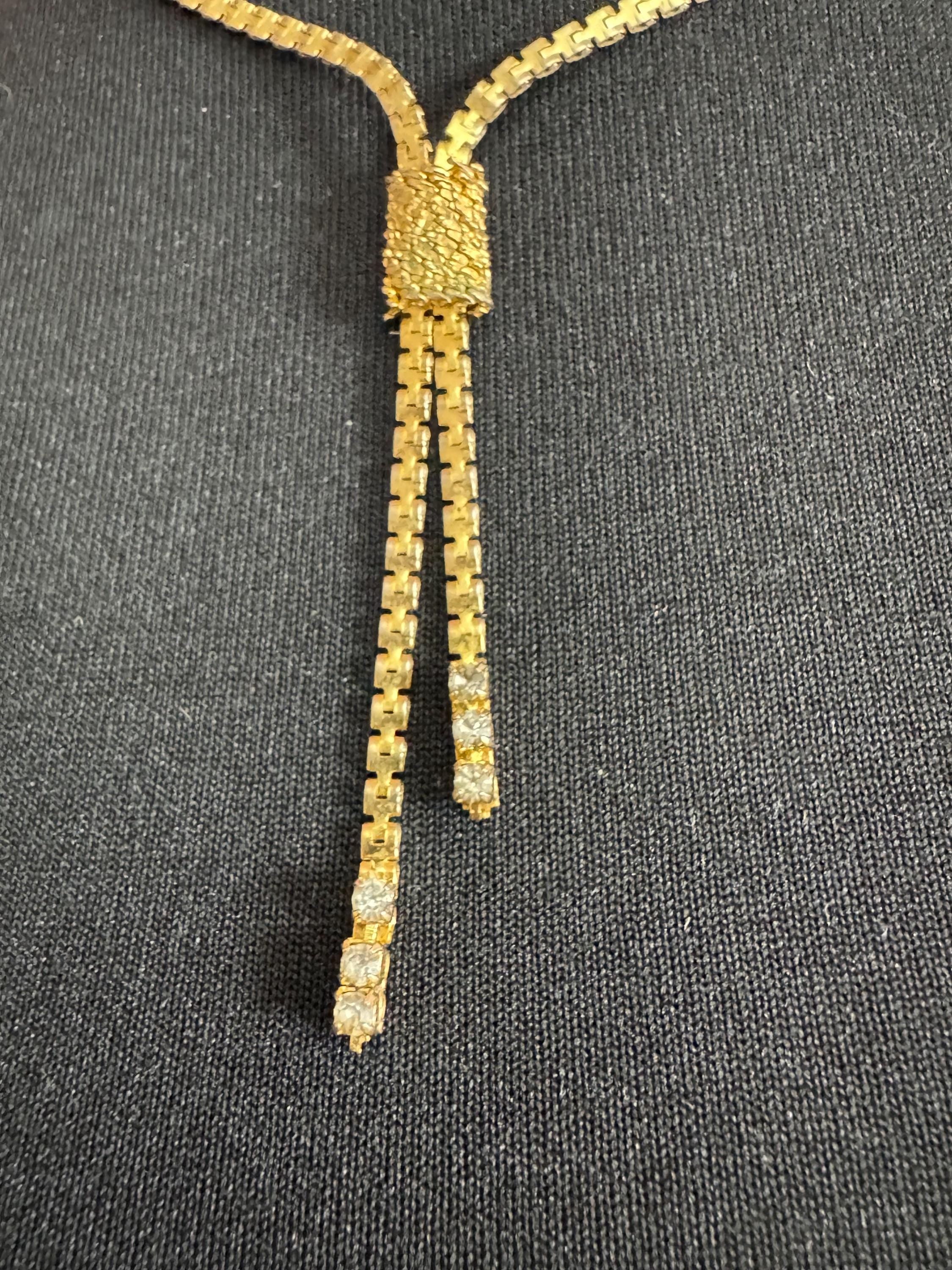 Vintage Gold Lariat Necklace: Diamanté Tassel Drop, 43-50cm