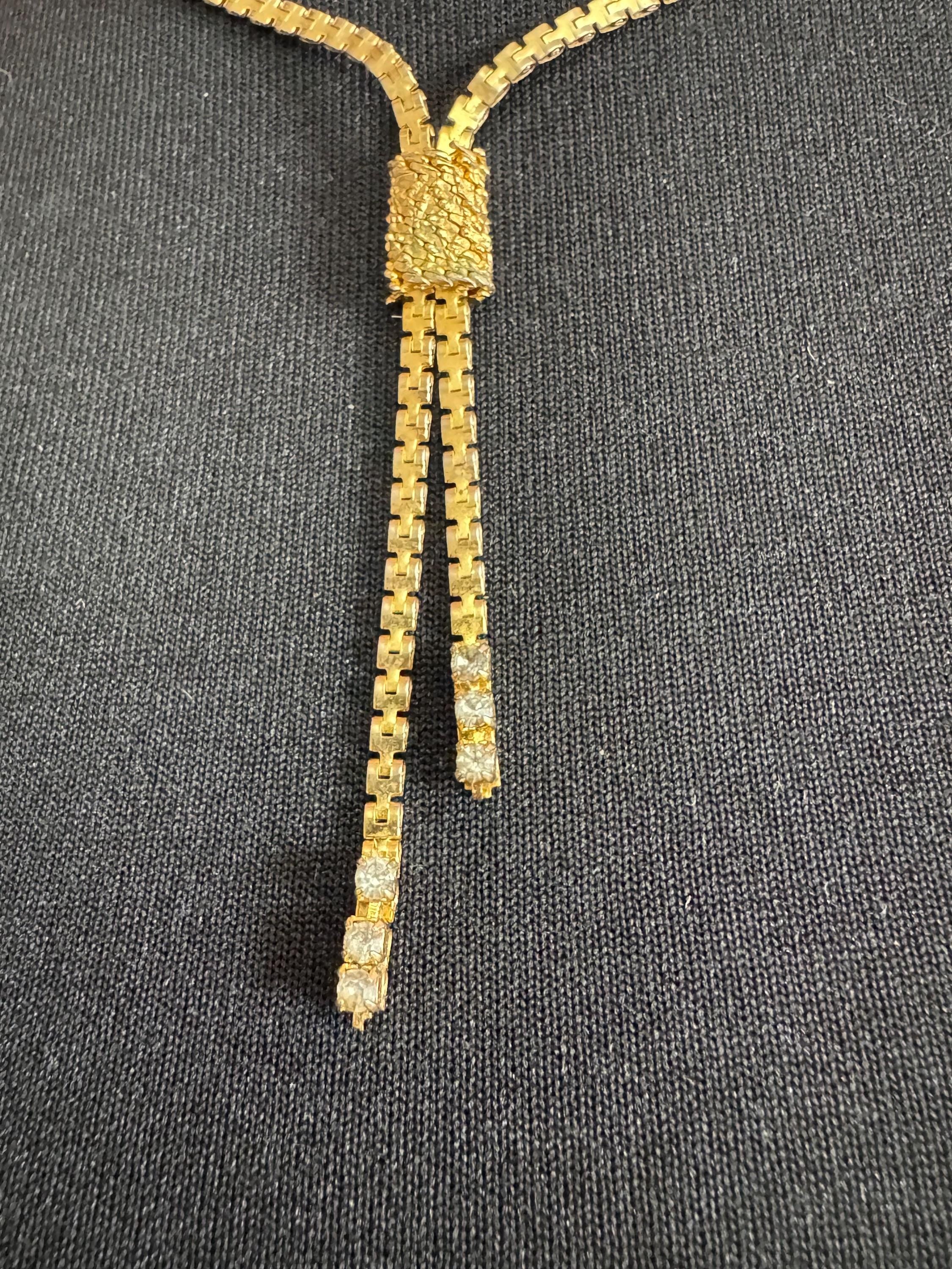 Vintage Gold Lariat Necklace: Diamanté Tassel Drop, 43-50cm