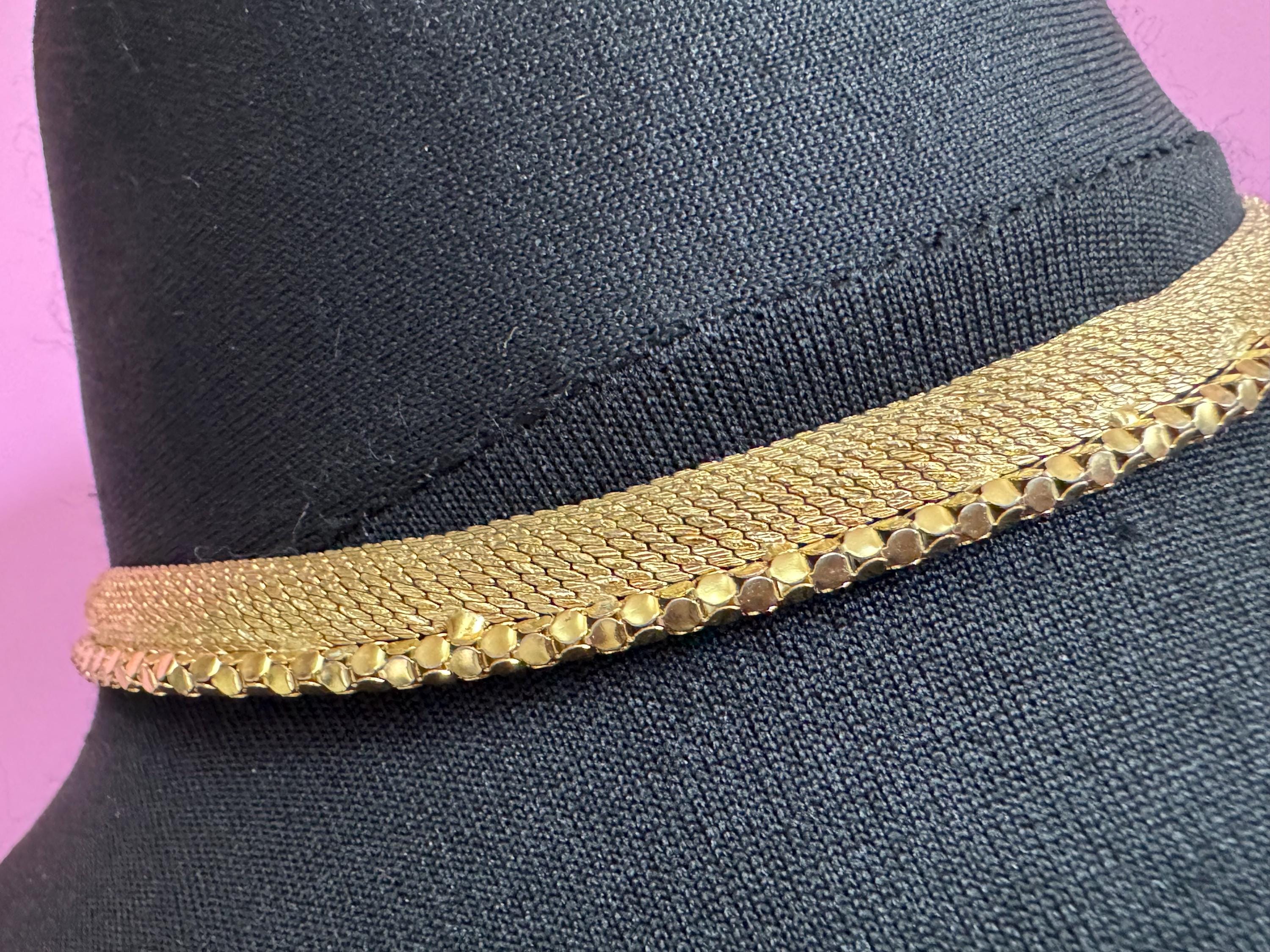 vintage modernist mesh gold tone choker necklace Vintage 1960s 40cm 1cm wide