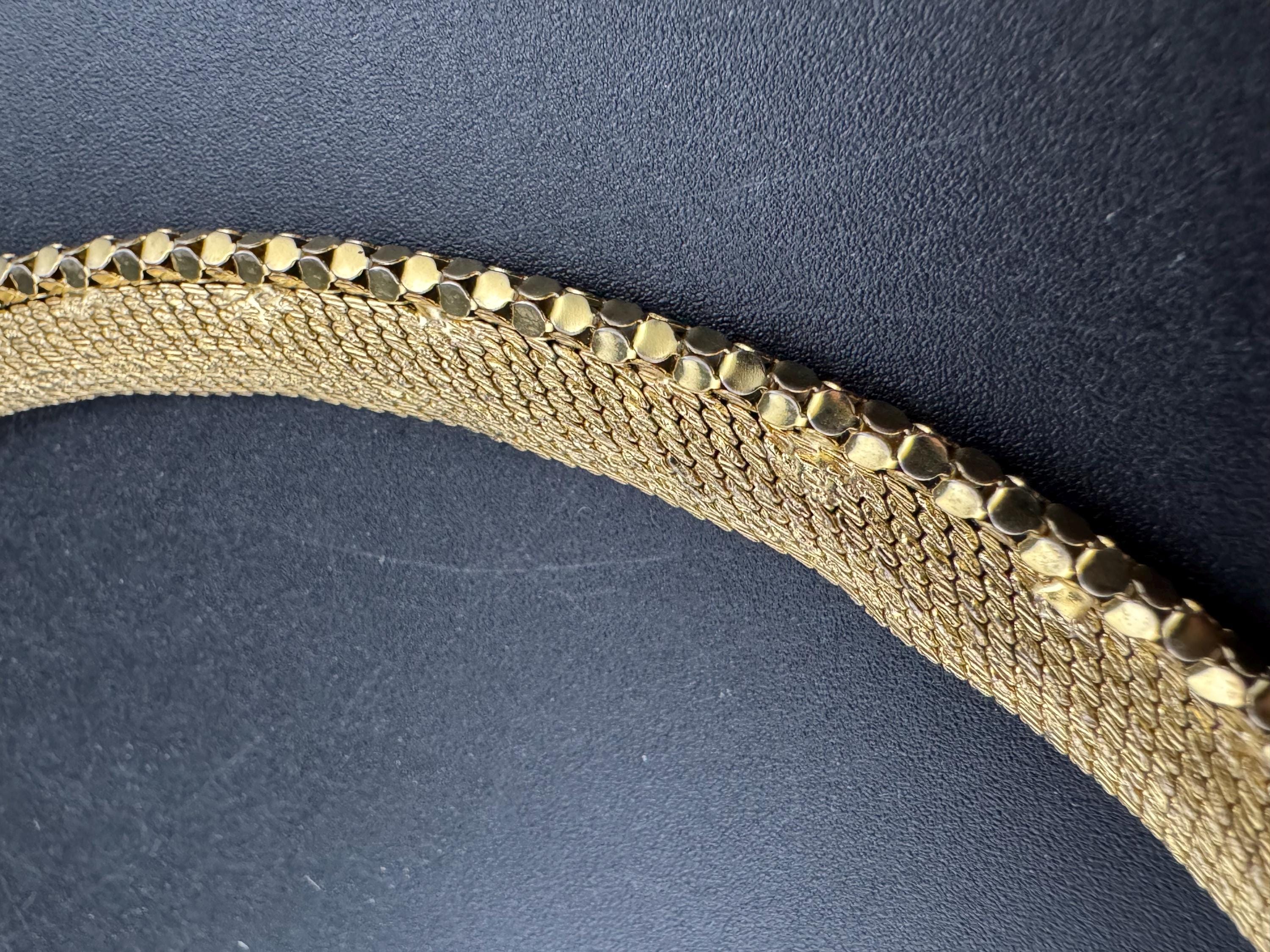 vintage modernist mesh gold tone choker necklace Vintage 1960s 40cm 1cm wide