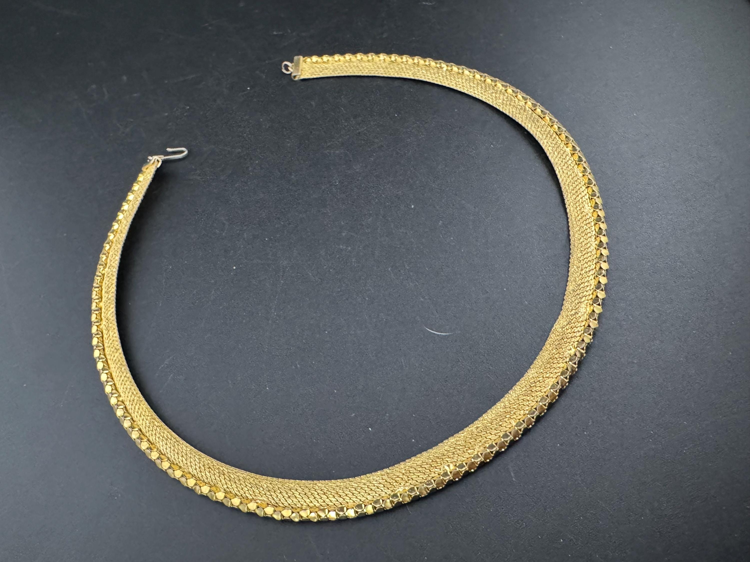 vintage modernist mesh gold tone choker necklace Vintage 1960s 40cm 1cm wide