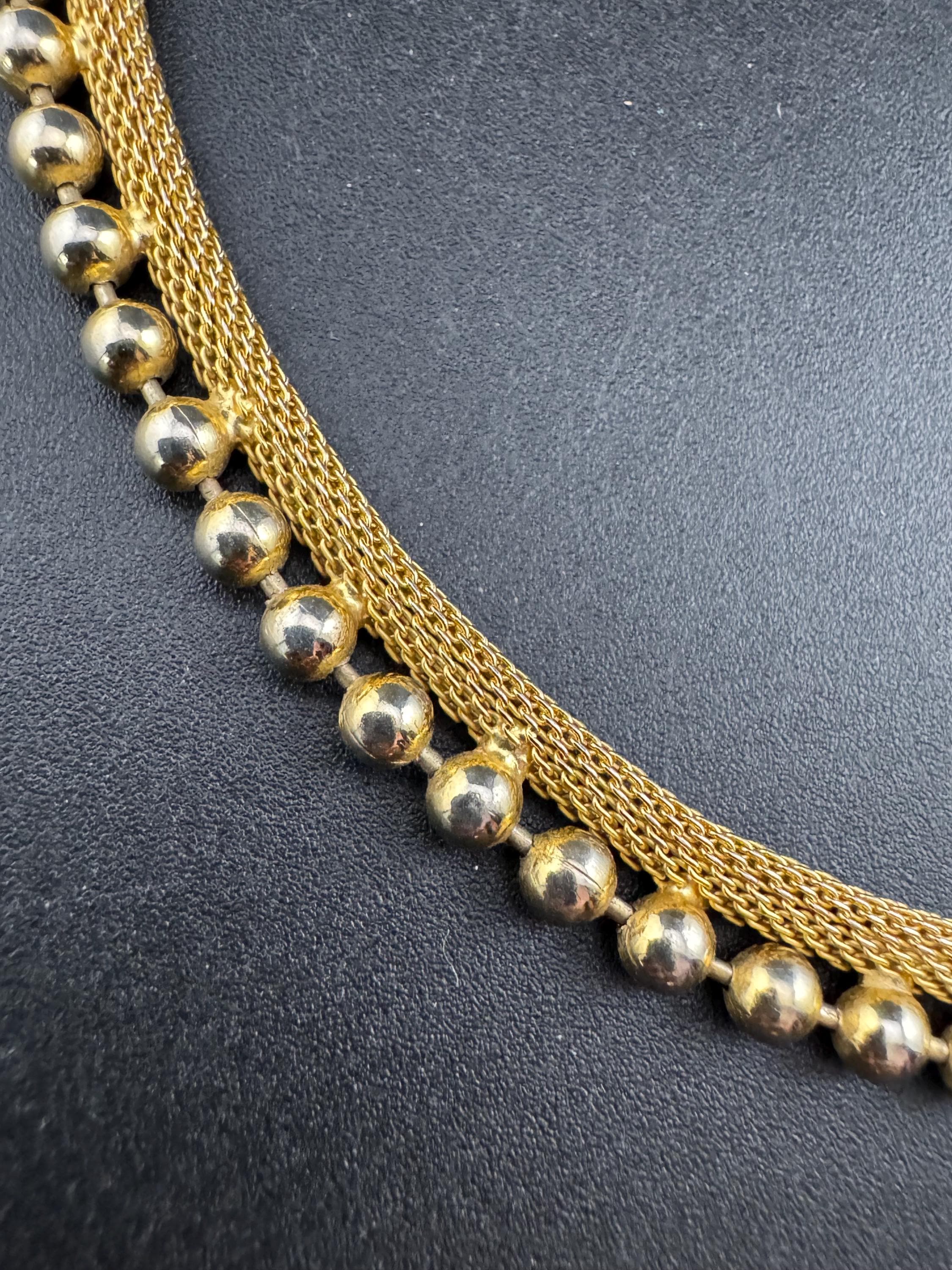 vintage modernist mesh gold tone ball bead choker necklace Vintage 1960s 42-46cm 1cm wide