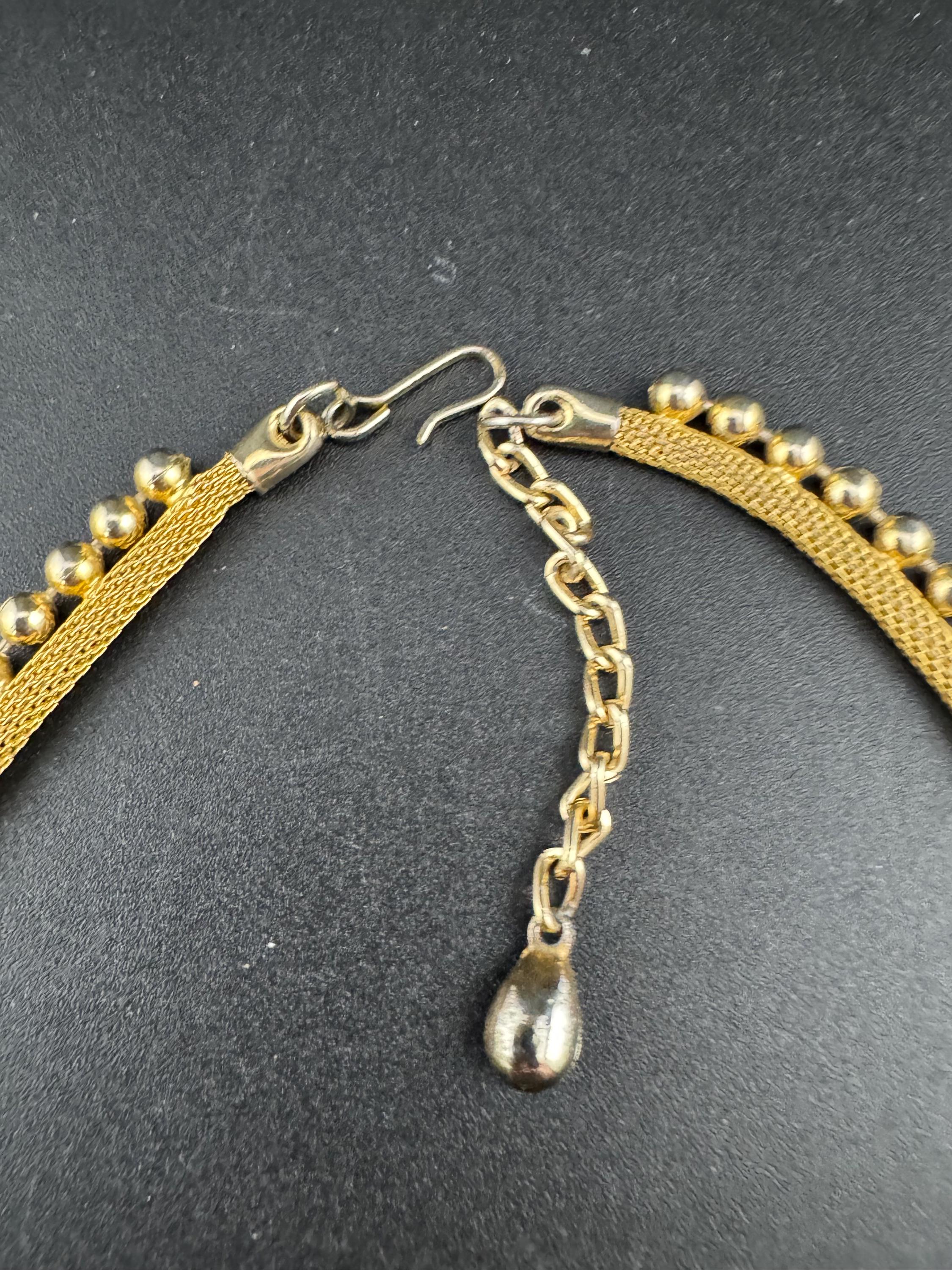vintage modernist mesh gold tone ball bead choker necklace Vintage 1960s 42-46cm 1cm wide