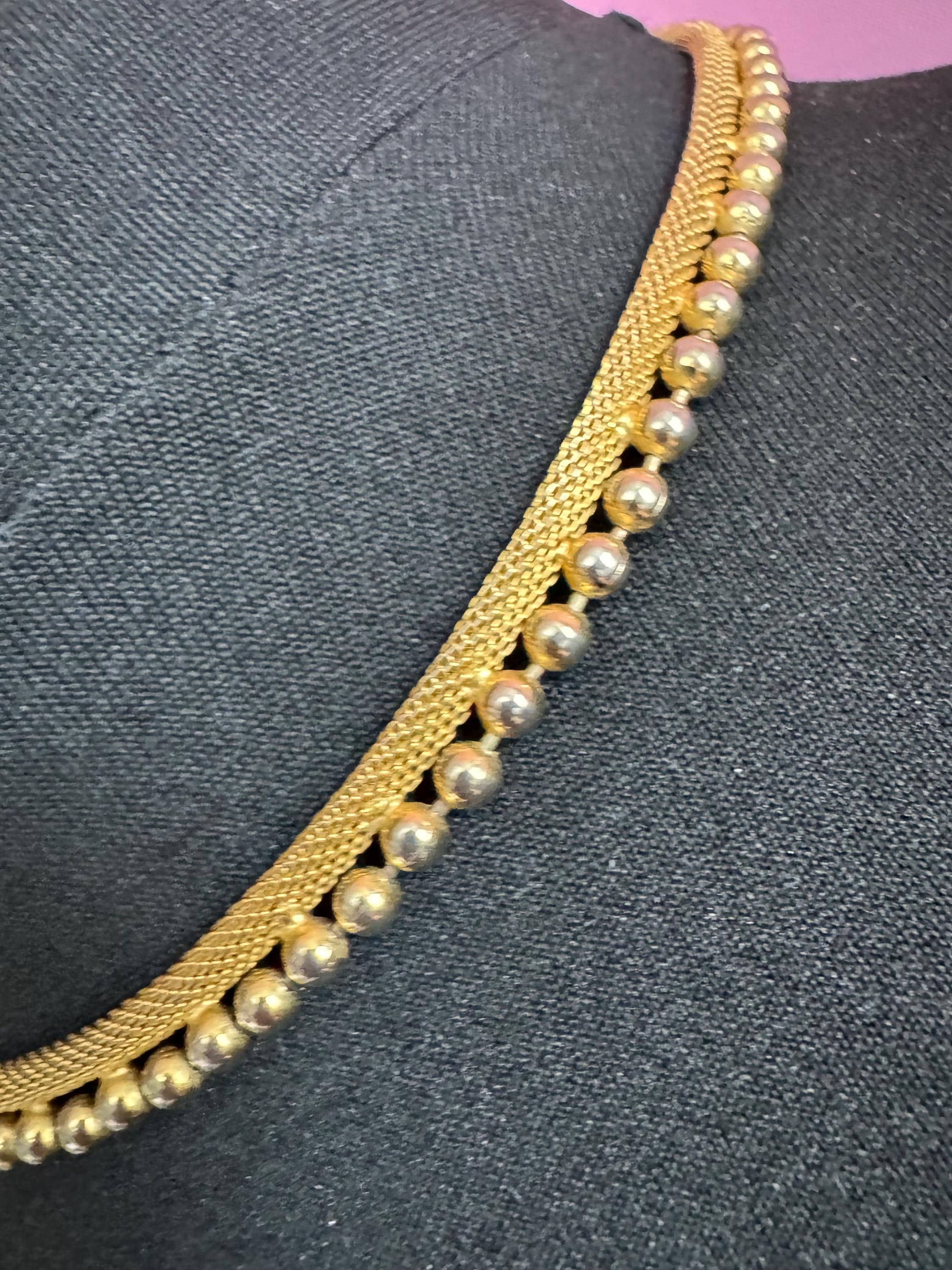 vintage modernist mesh gold tone ball bead choker necklace Vintage 1960s 42-46cm 1cm wide