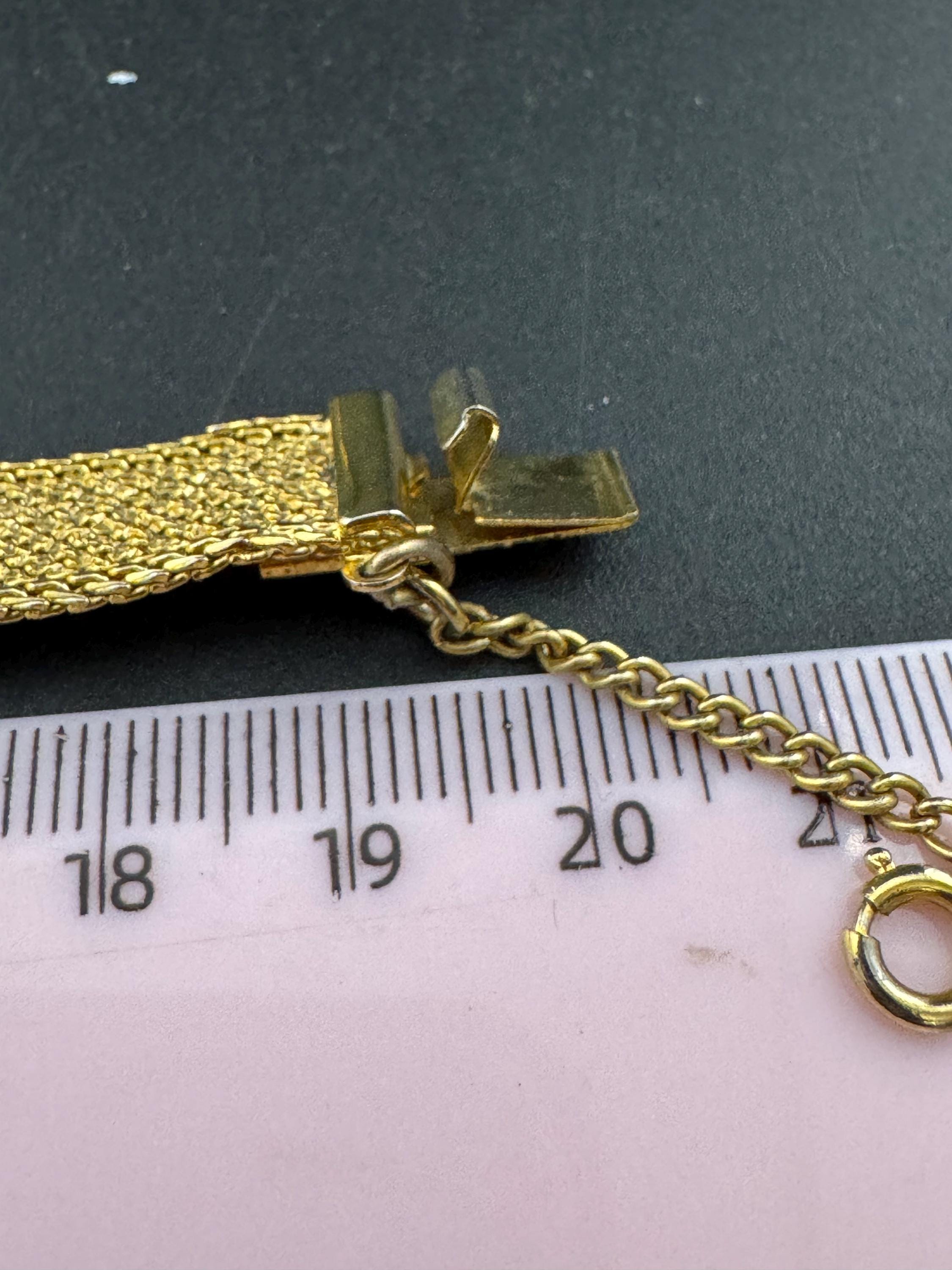 Vintage gold plated modernist slim flat textured mesh bangle bracelet 20x12mm