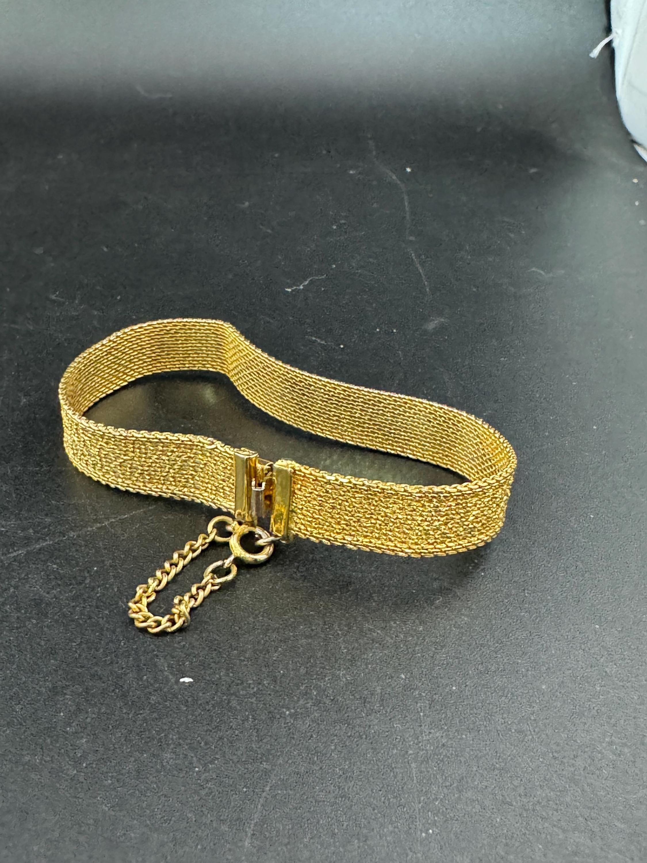 Vintage gold plated modernist slim flat textured mesh bangle bracelet 20x12mm