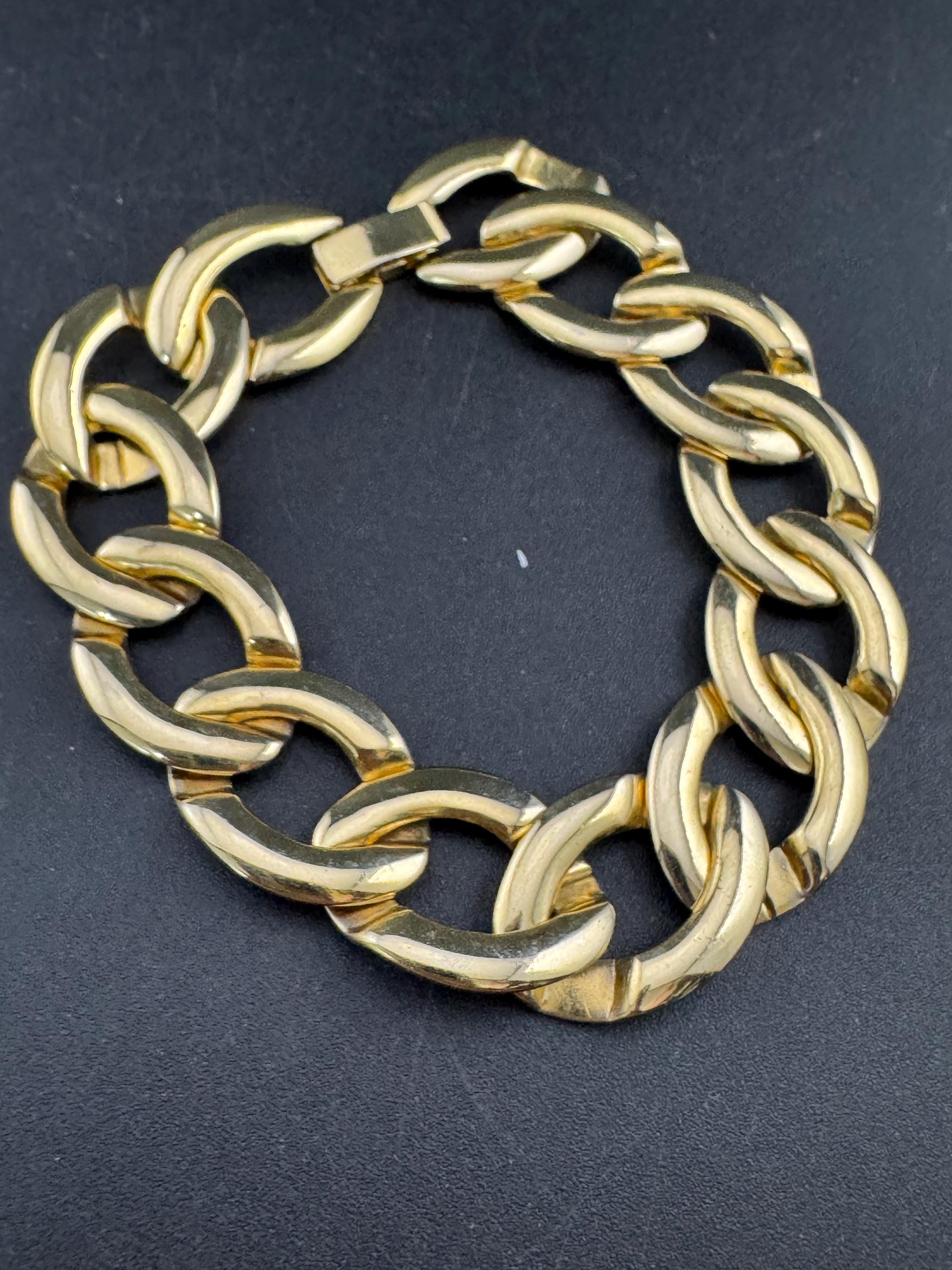 Retro gold plated chunky curb link chain bracelet 19cm long x 2cm