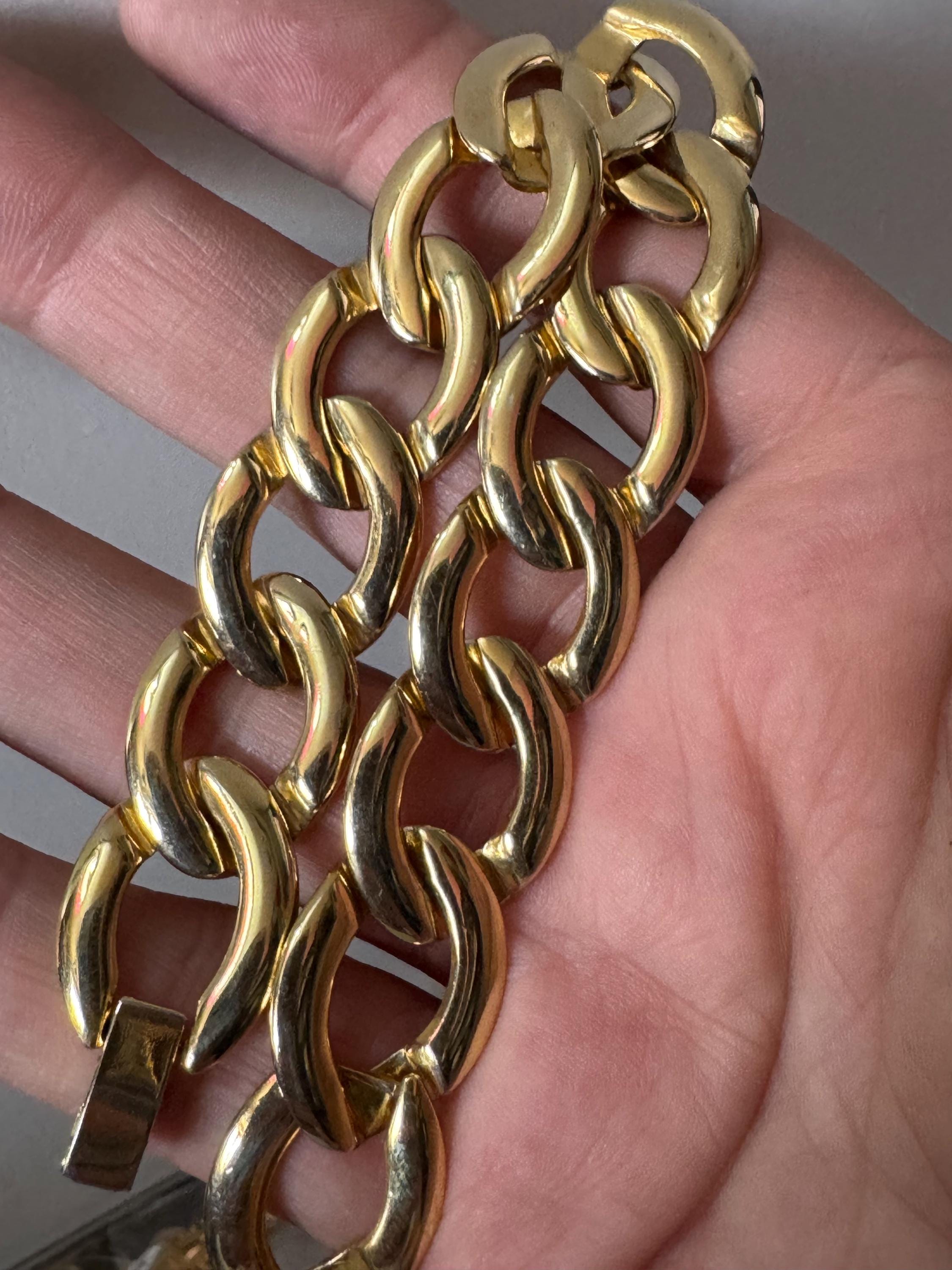 Retro gold plated chunky curb link chain bracelet 19cm long x 2cm