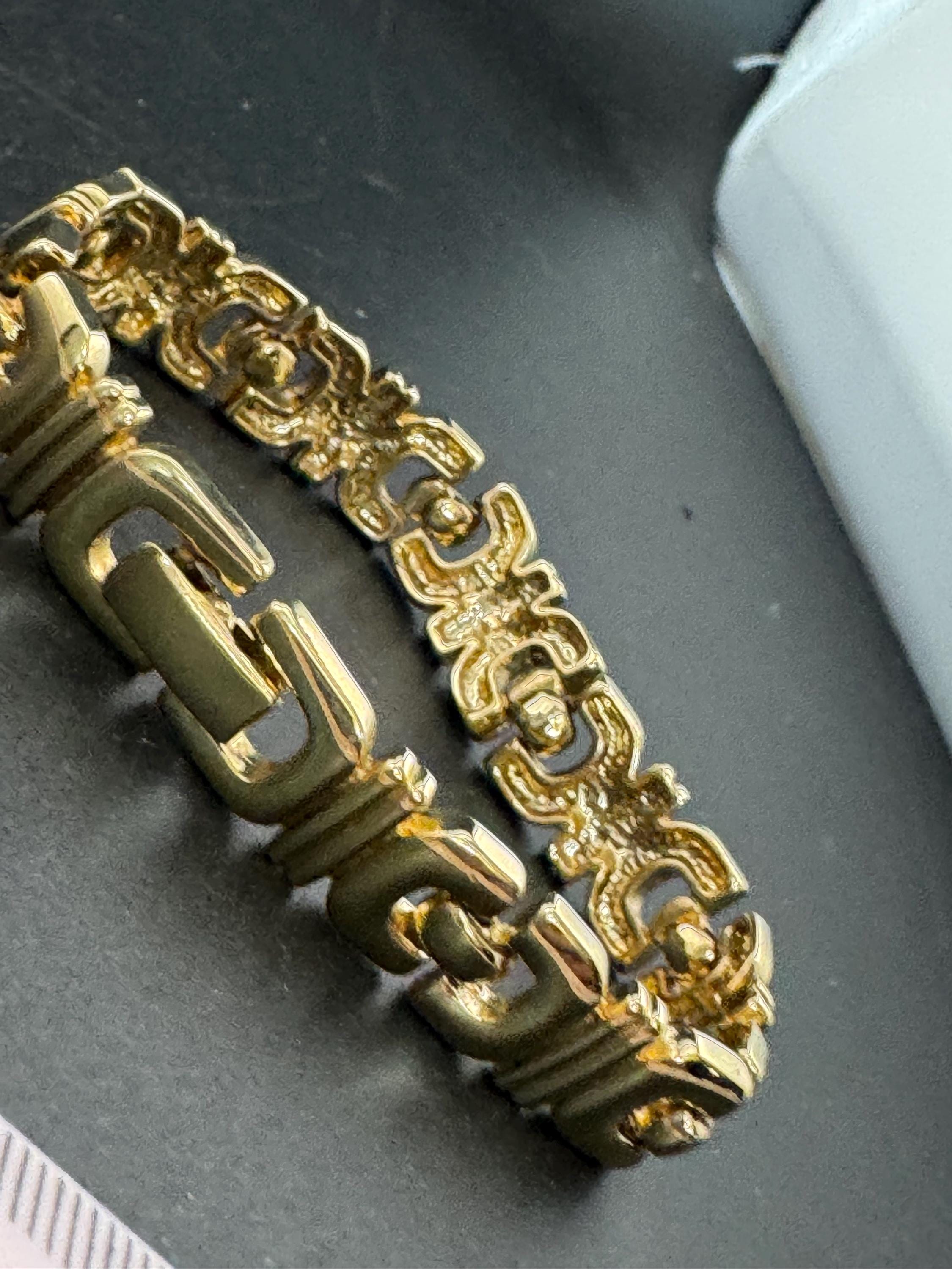 Retro 1980s gold tone diamanté crystal set panther brick chain link bracelet 18.5cm x 12mm