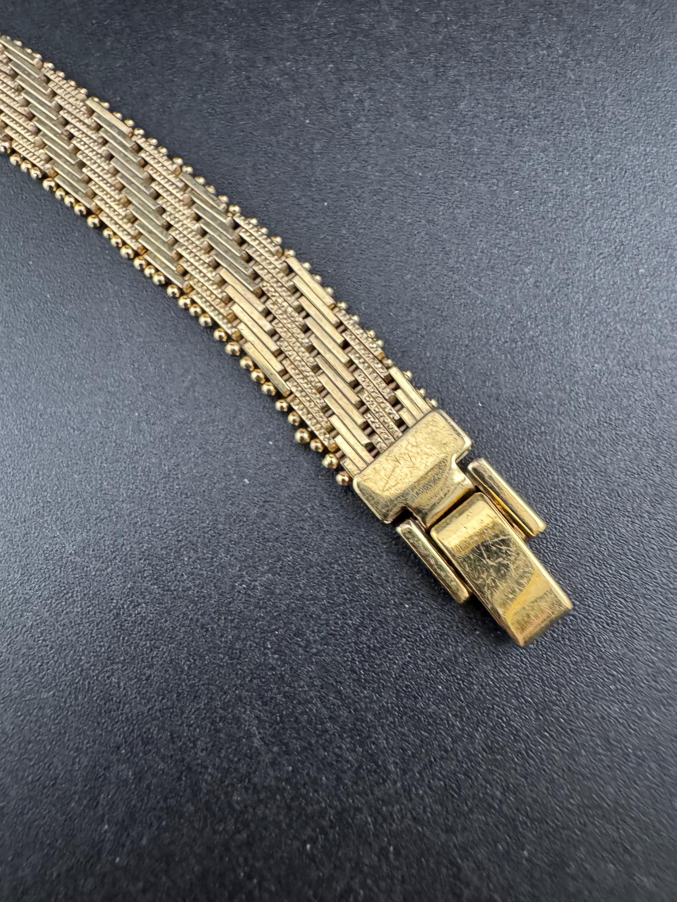 Vintage gold plated modernist slim flat textured articulated bracelet 19.5 x 1cm