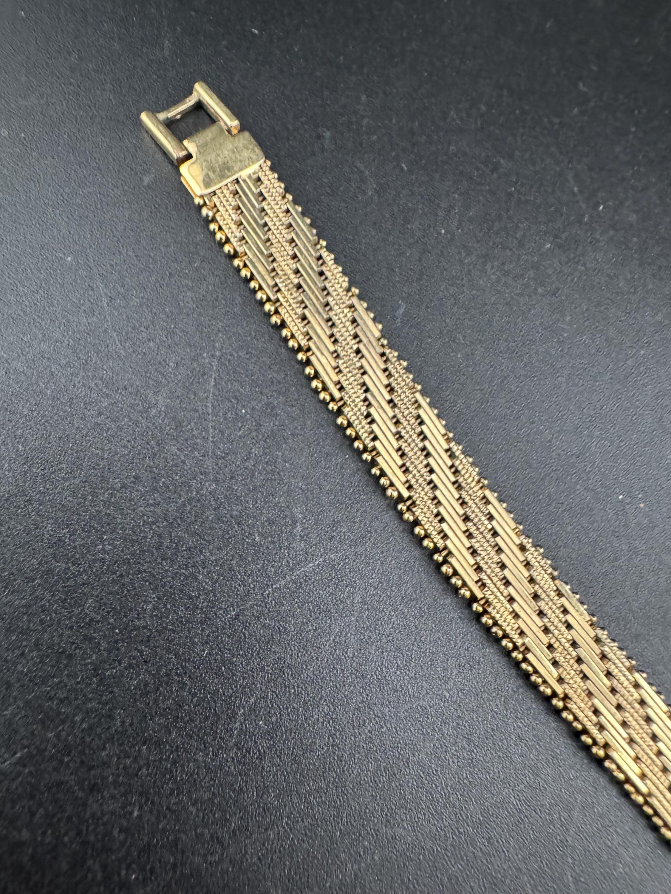 Vintage gold plated modernist slim flat textured articulated bracelet 19.5 x 1cm